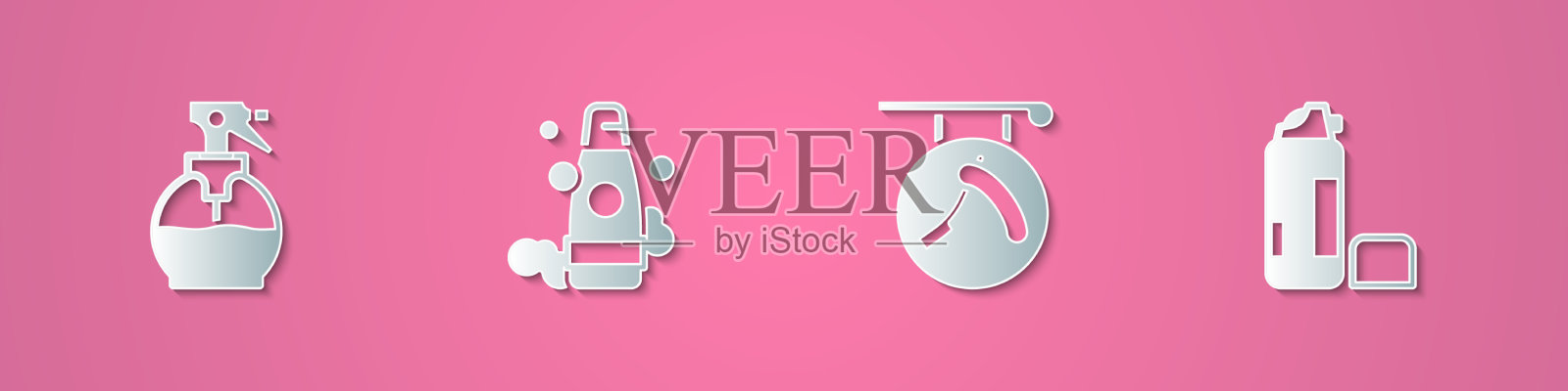 套装纸剪发型师手枪喷雾瓶图标素材