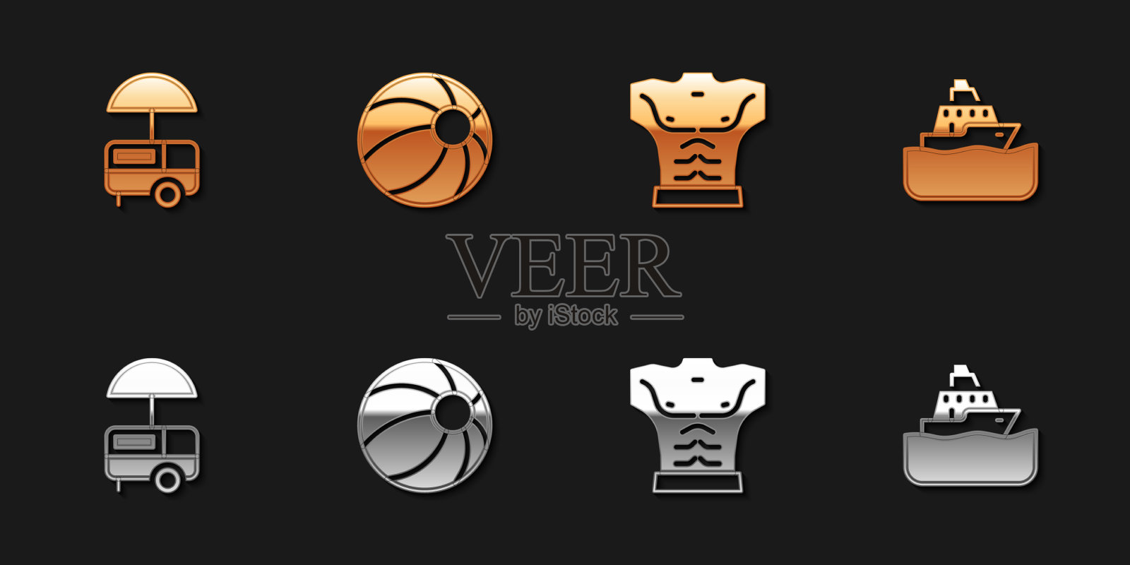 设置快餐街头餐车沙滩球健美图标素材