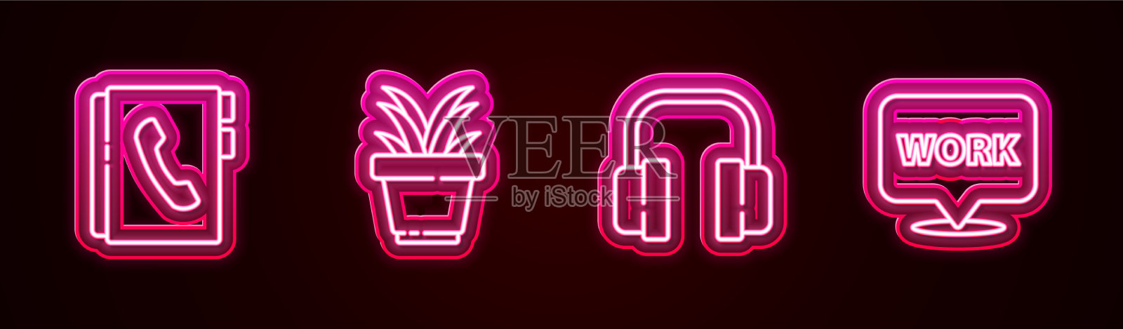 设置行地址簿植物在花盆耳机插画图片素材