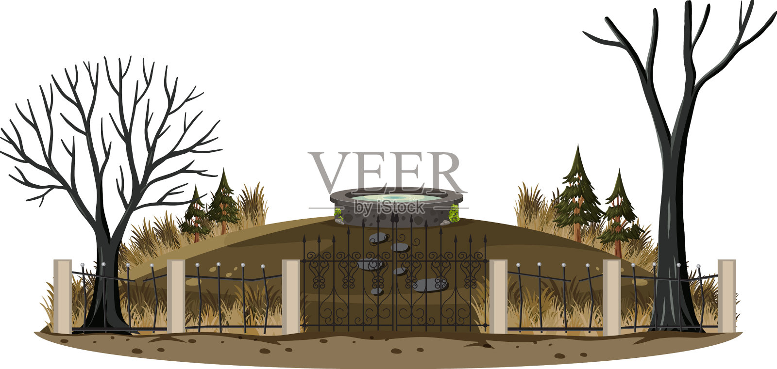 废弃的大厦大门和干燥的树木设计元素图片