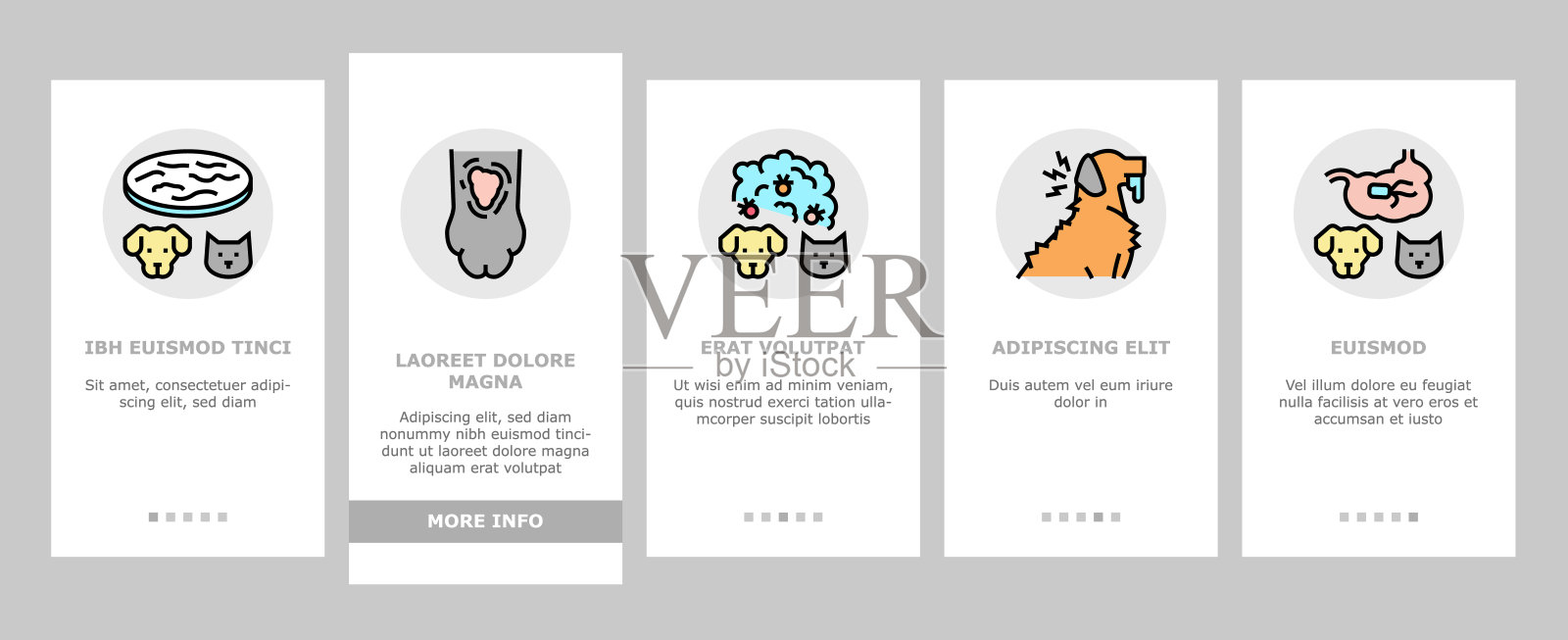 宠物疾病健康问题引导页图标集矢量图插画图片素材