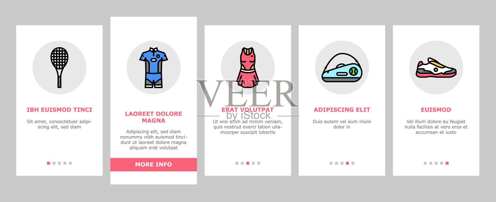 网球运动游戏竞赛Onboarding图标设置向量插画图片素材