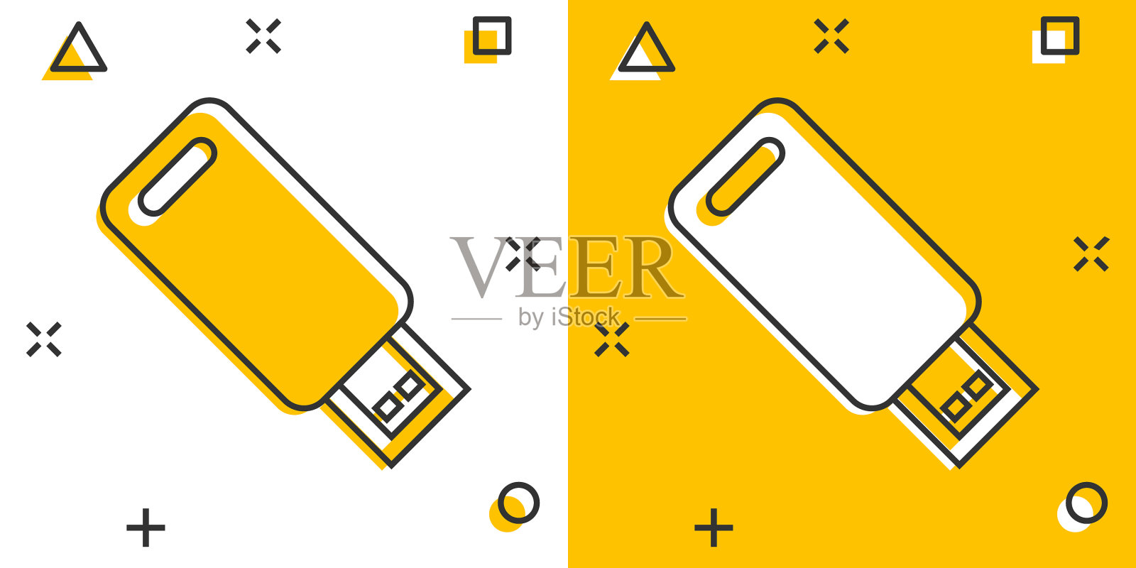 Usb驱动器图标在漫画风格闪存盘卡通插画图片素材
