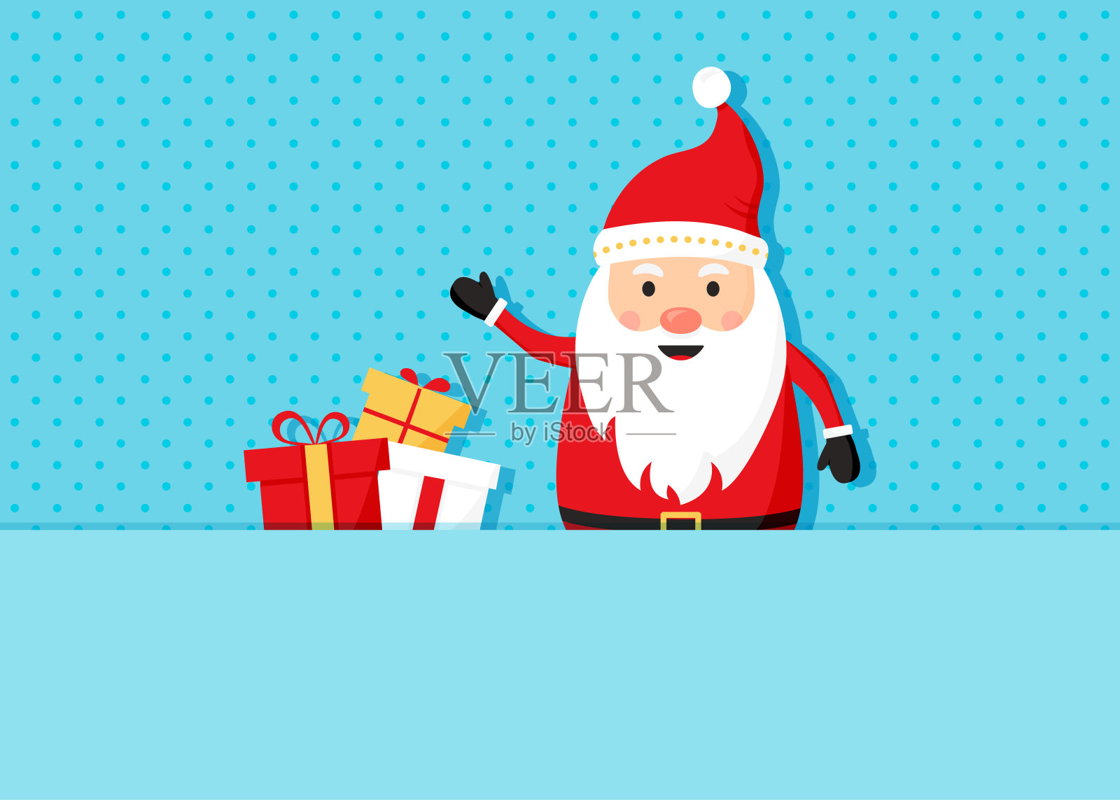 圣诞老人和礼品盒，圣诞节，新年贺卡。带有可爱角色的节日横幅。卡通插图插画图片素材