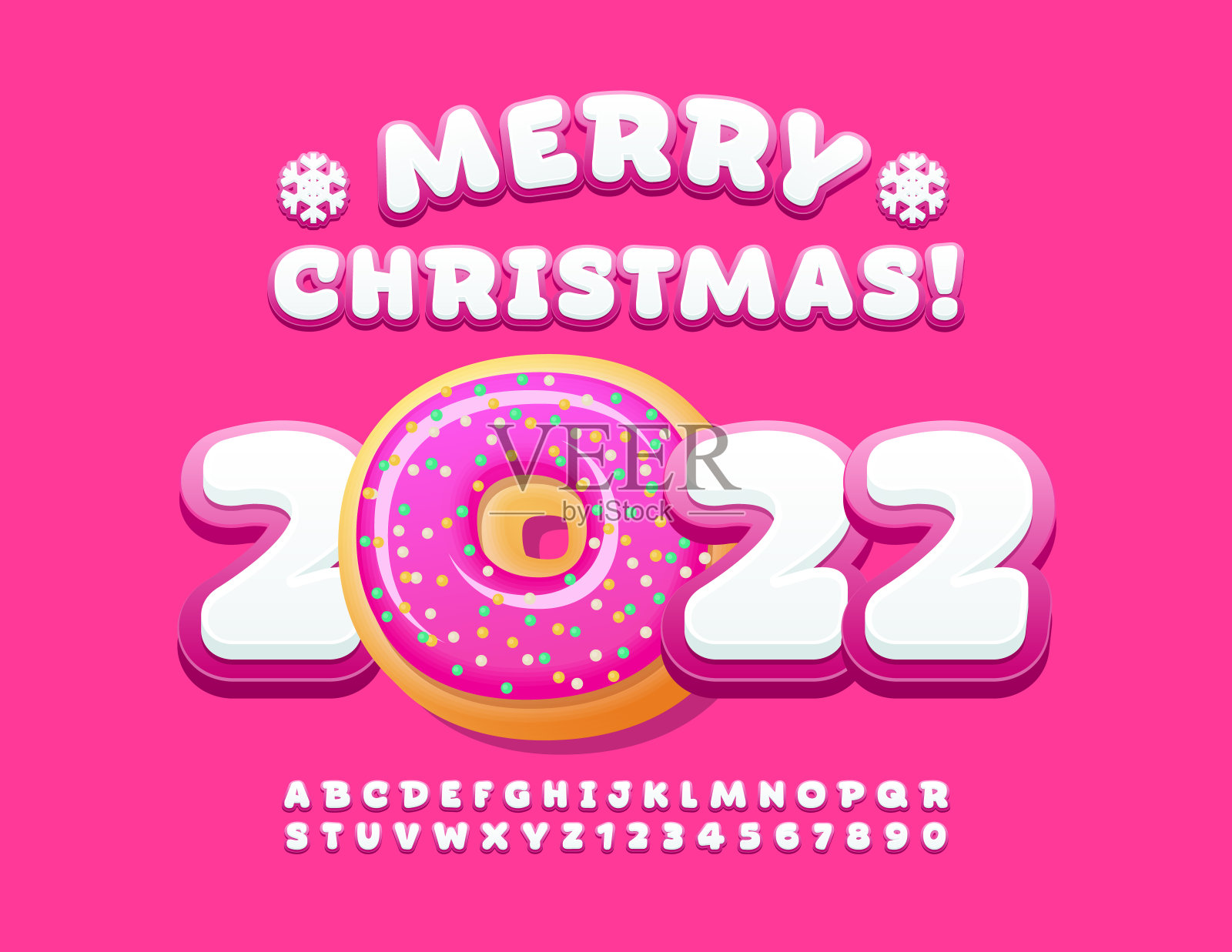 向量美味贺卡圣诞快乐2022!可爱的字母和数字集合插画图片素材