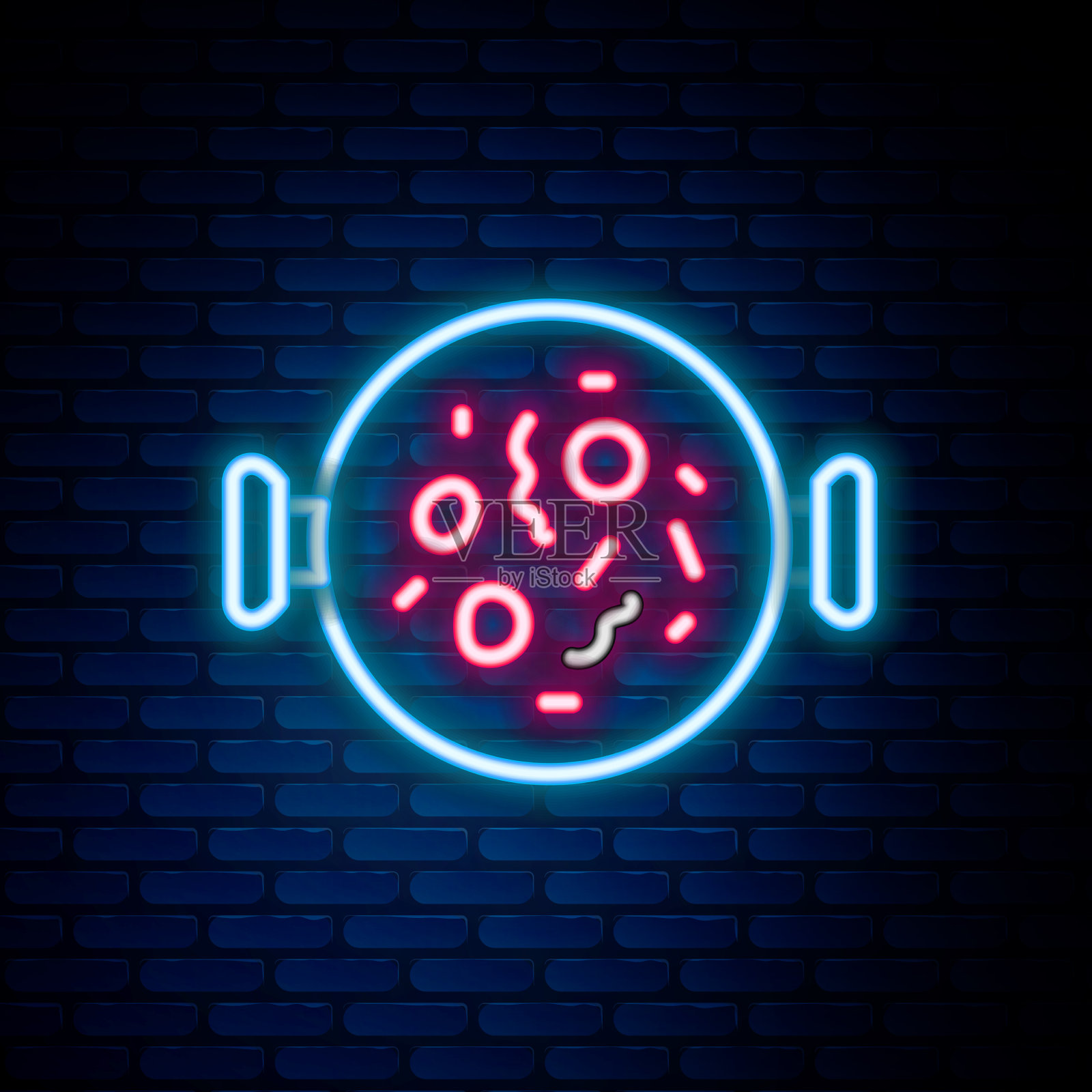 发光的霓虹灯线鸡肉咖喱的图标插画图片素材