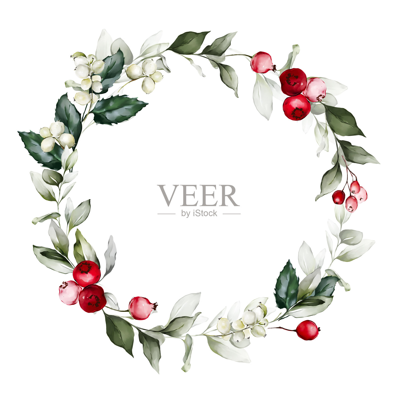 水彩画风格的浆果花环插画图片素材