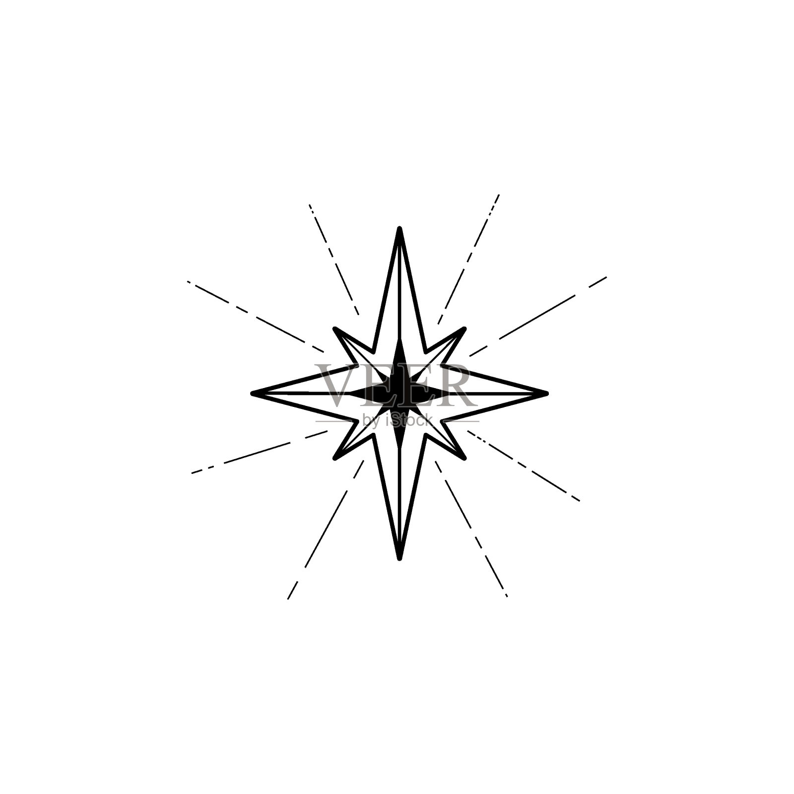 手绘装饰天星。精神象征天国。隔离在白色背景上的魔法护身符。设计元素图片