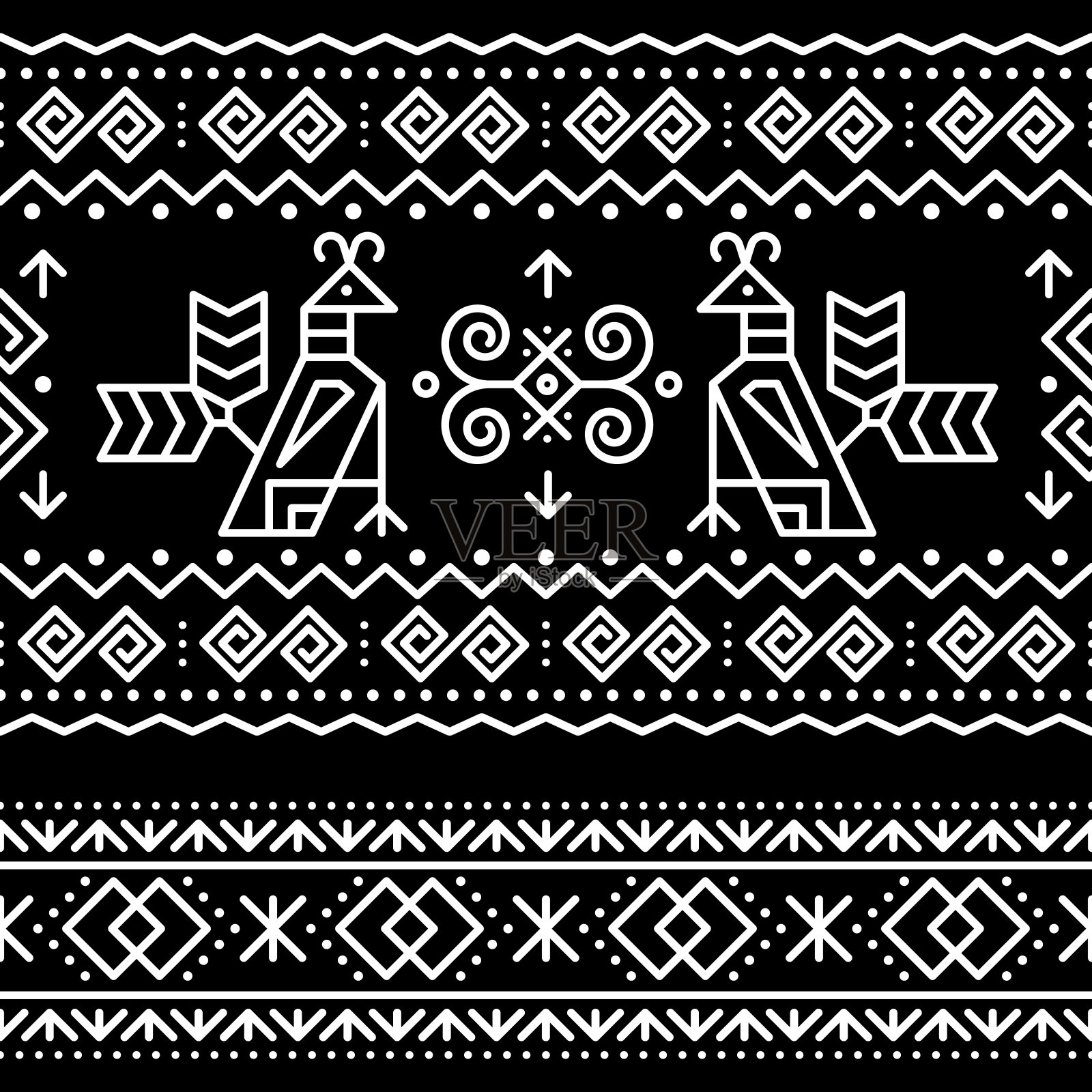 斯洛伐克部落民间艺术矢量无缝几何鸟类图案的灵感来自斯洛伐克日利纳地区Cicmany村庄的传统绘画房屋插画图片素材