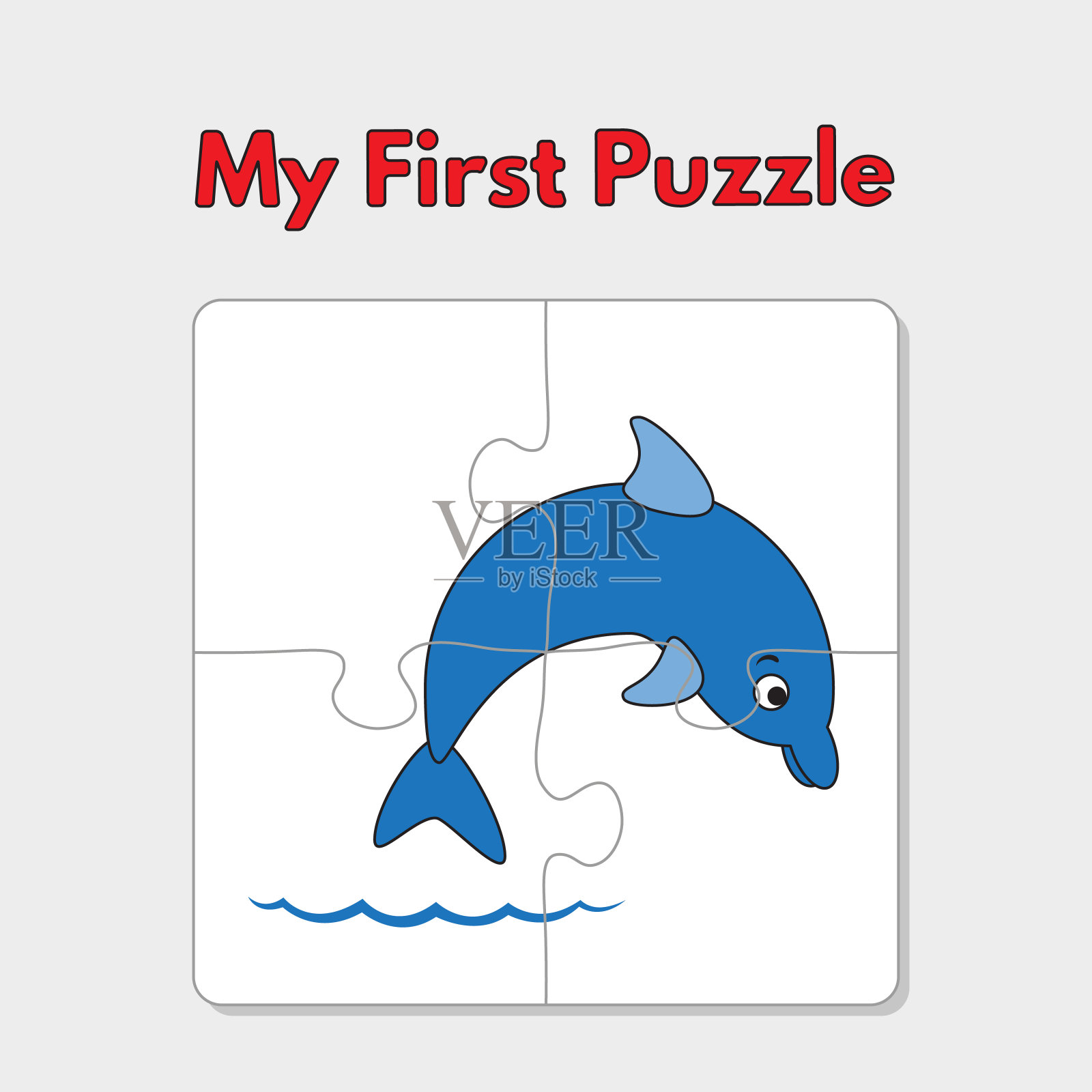 儿童卡通海豚拼图模板插画图片素材