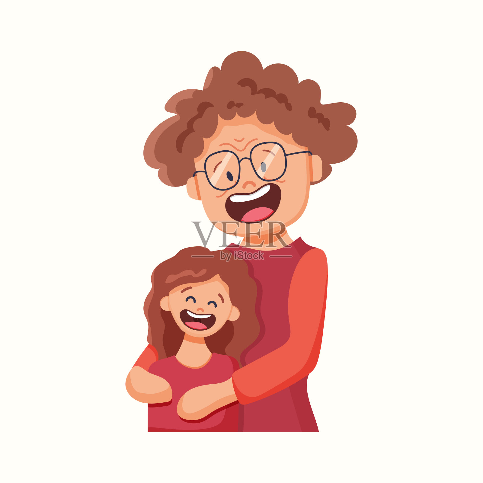 祖母拥抱她的孙女。平面风格的矢量插图插画图片素材