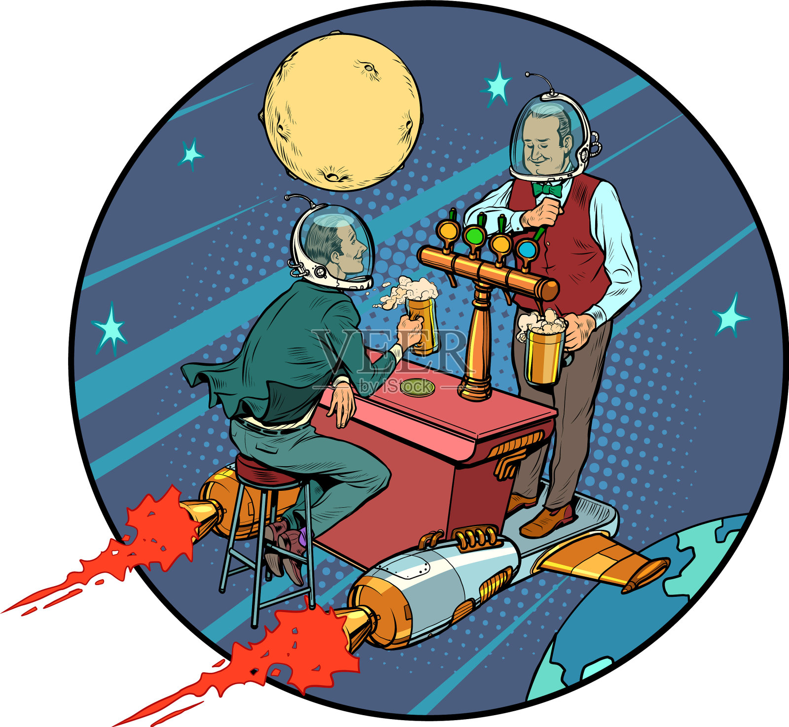 太空酒吧的生啤酒的调酒师倒设计元素图片