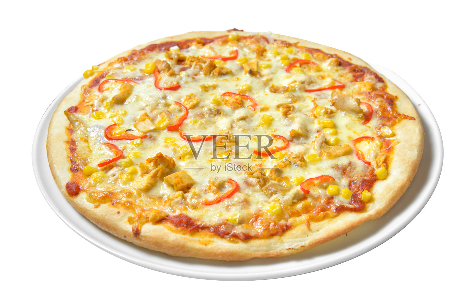 新鲜的披萨被隔离在白色的背景上。原味意大利经典美味披萨。菜单上italin食物传统菜肴照片摄影图片