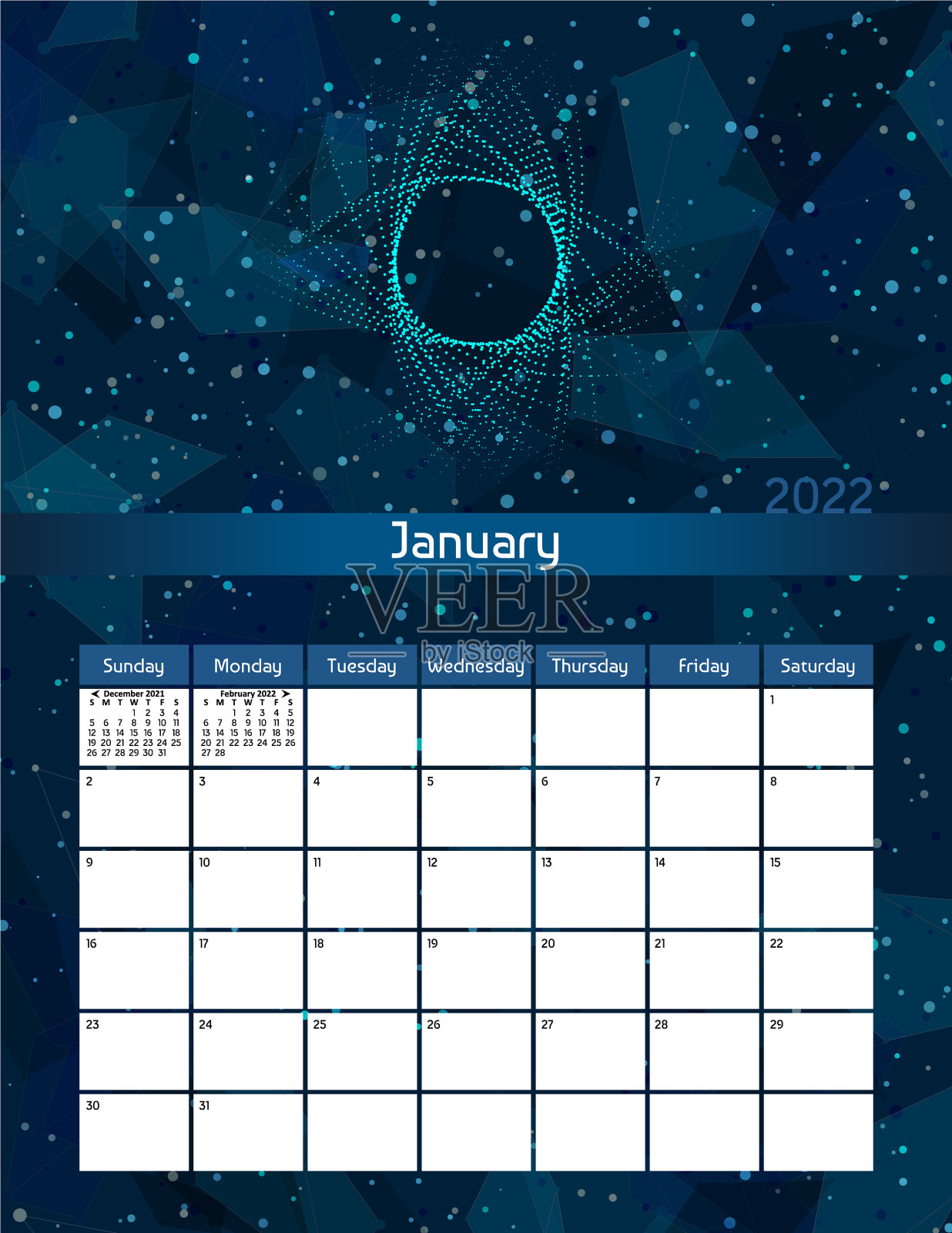 2022年1月每月计划从周日开始插画图片素材