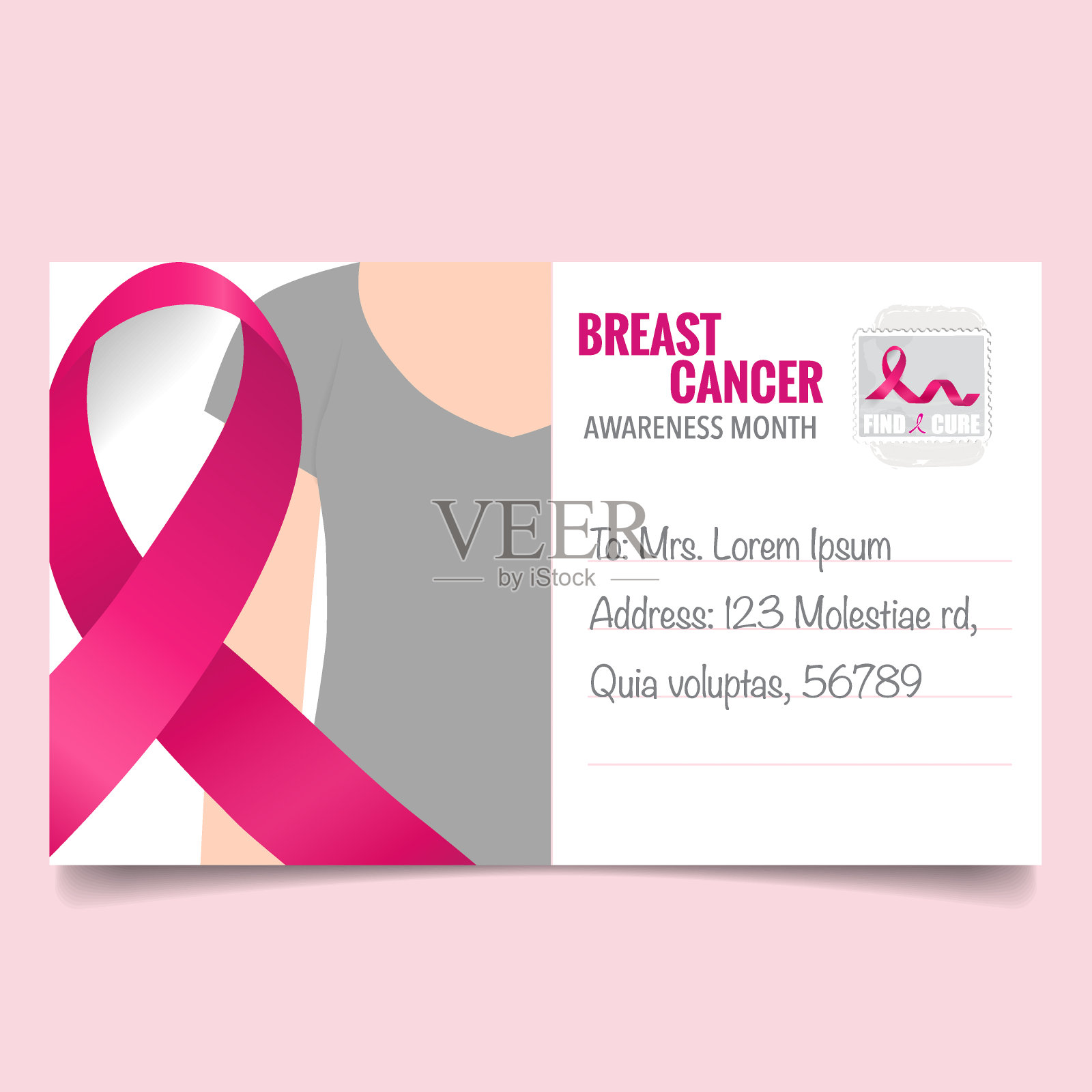 乳腺癌宣传月的背景设计。乳腺癌意识粉红丝带。矢量图插画图片素材