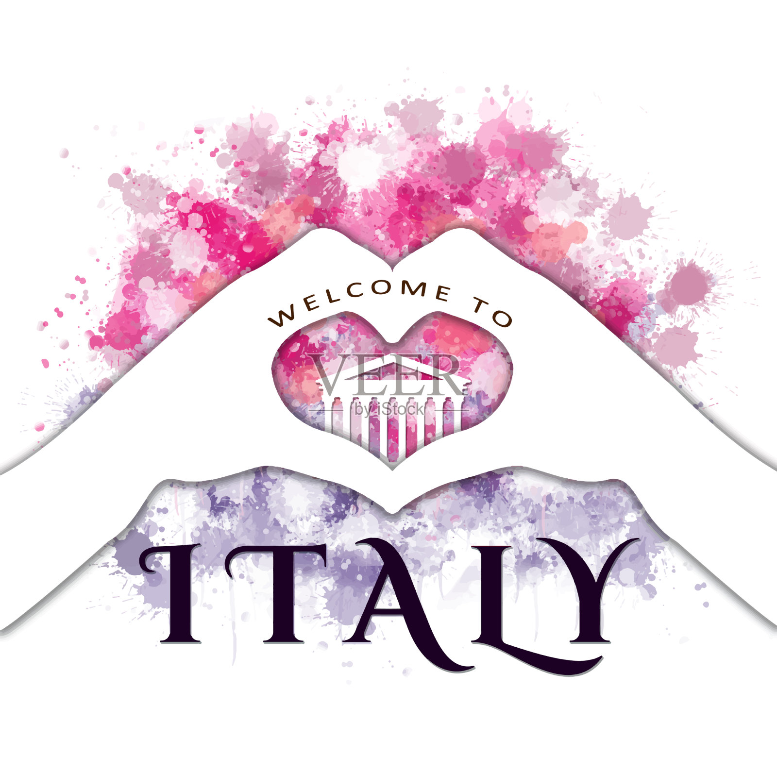 欢迎来到意大利-双手形成心的标志设计元素图片