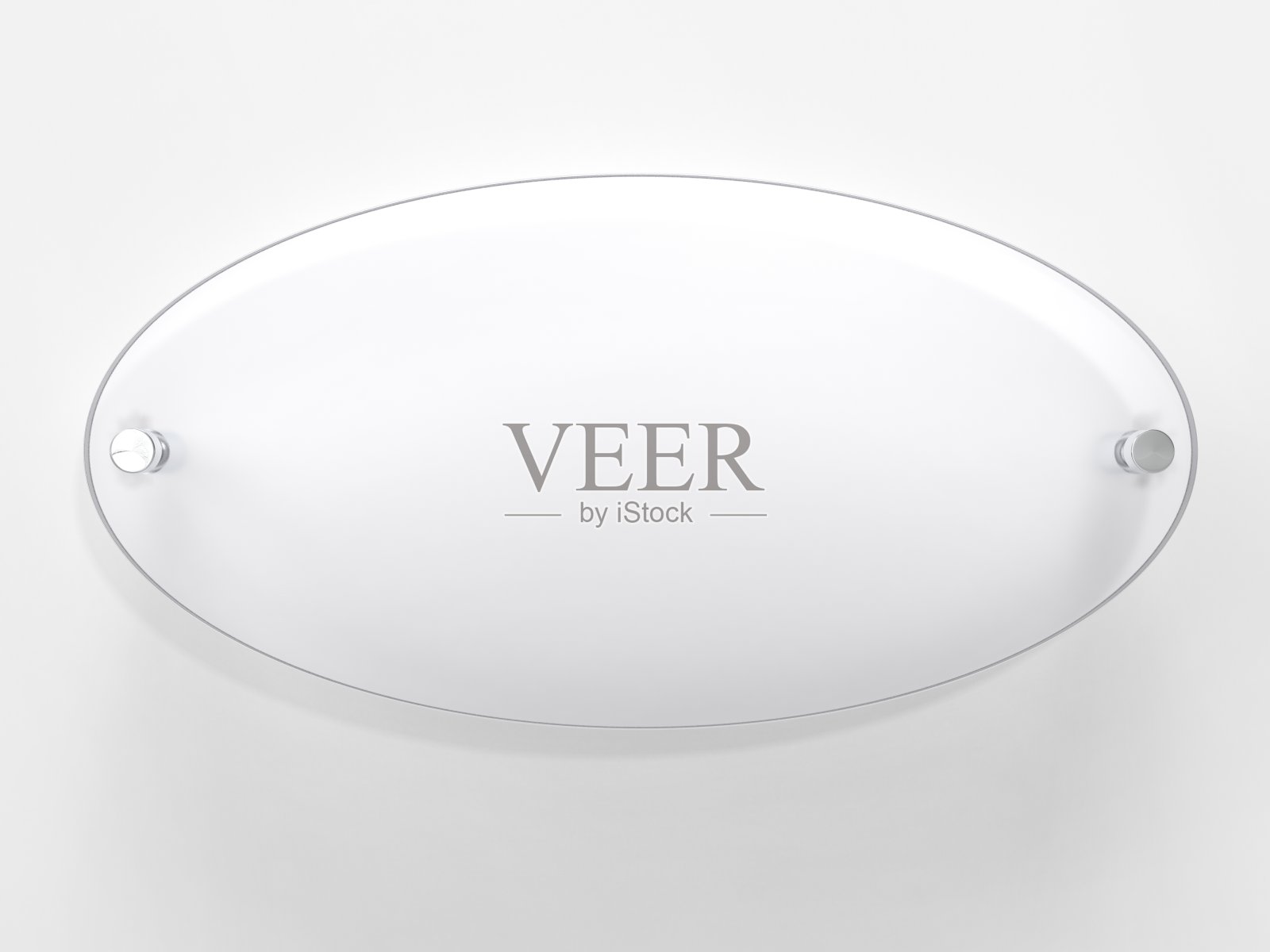 空白椭圆形透明玻璃办公企业标识模板模板，清晰的椭圆形印版品牌，标志。透明亚克力广告招牌模型正面视图。三维渲染照片摄影图片