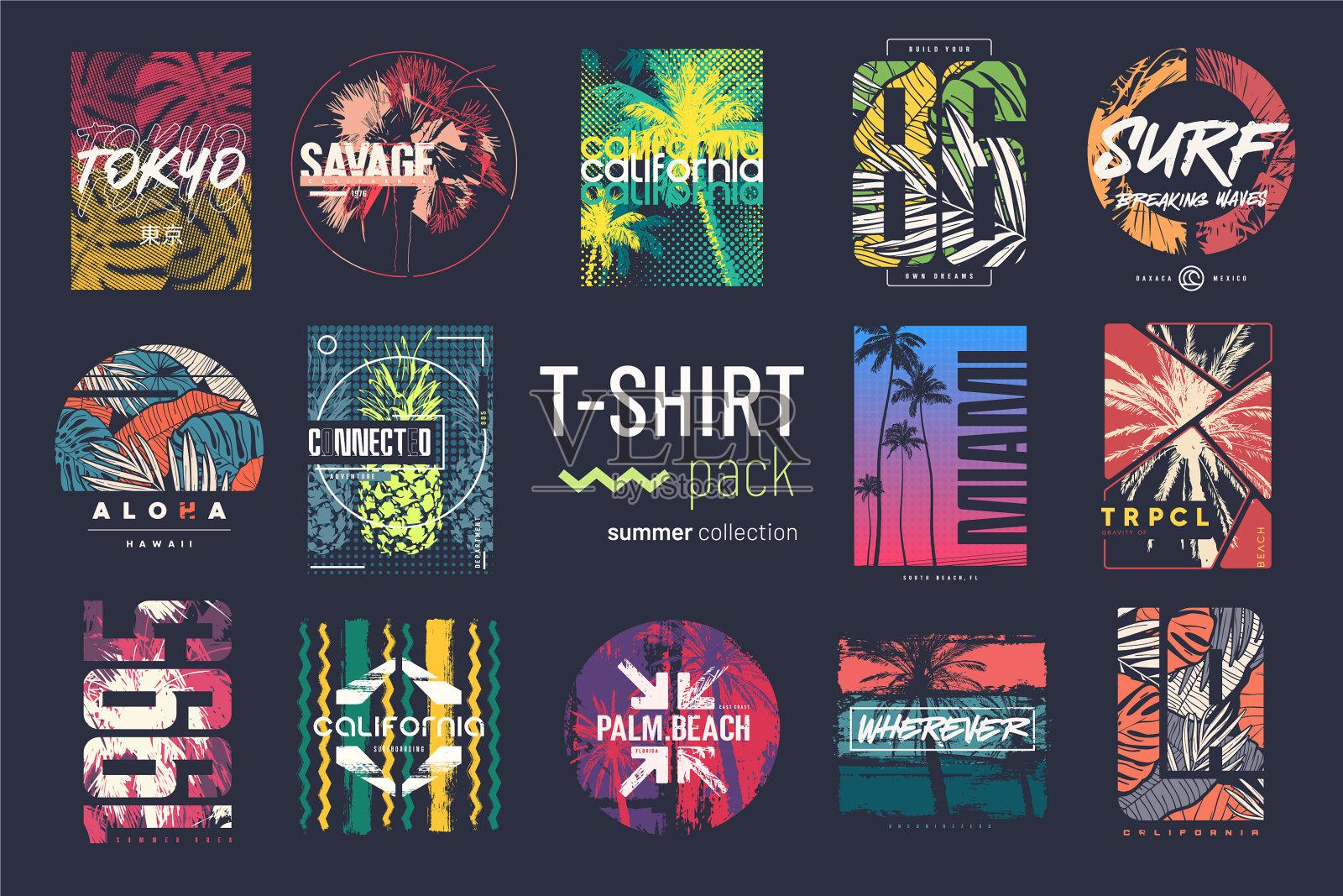 收藏十四件彩色t恤插画图片素材