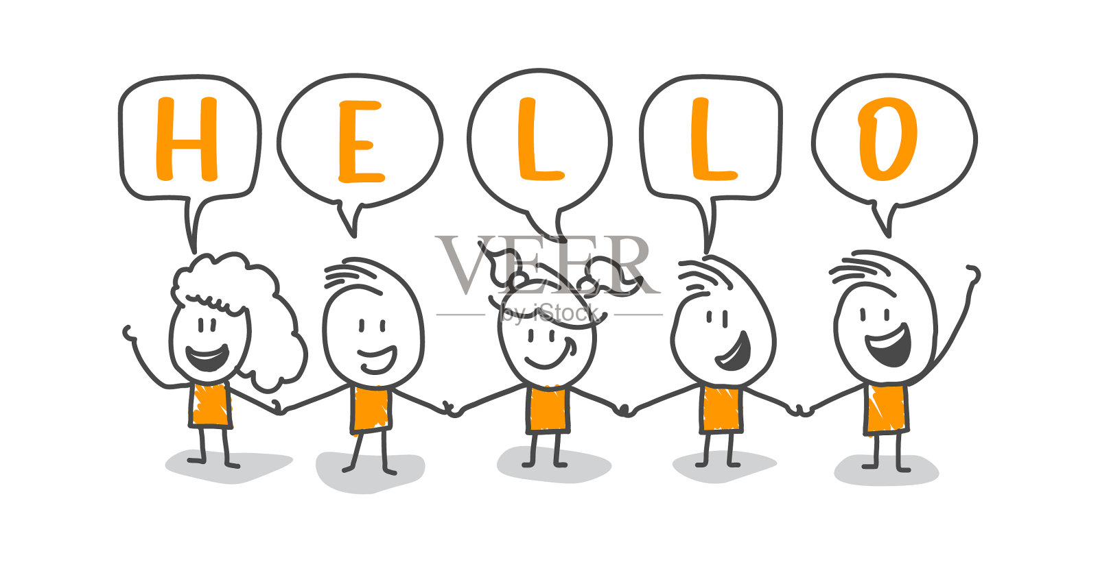 简笔画你好手画涂鸦线艺术设计元素图片