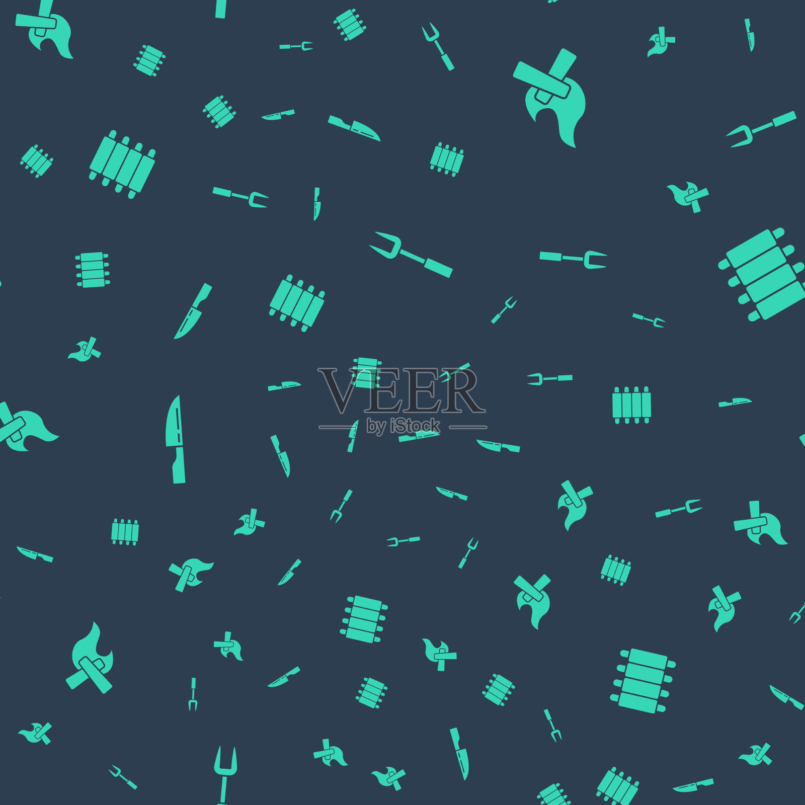 设置烧烤叉、篝火刀和烧烤图标素材