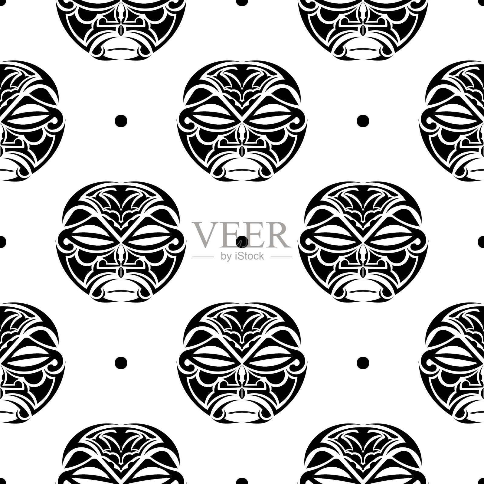 无缝模式夏威夷提基面具偶像的头插画图片素材