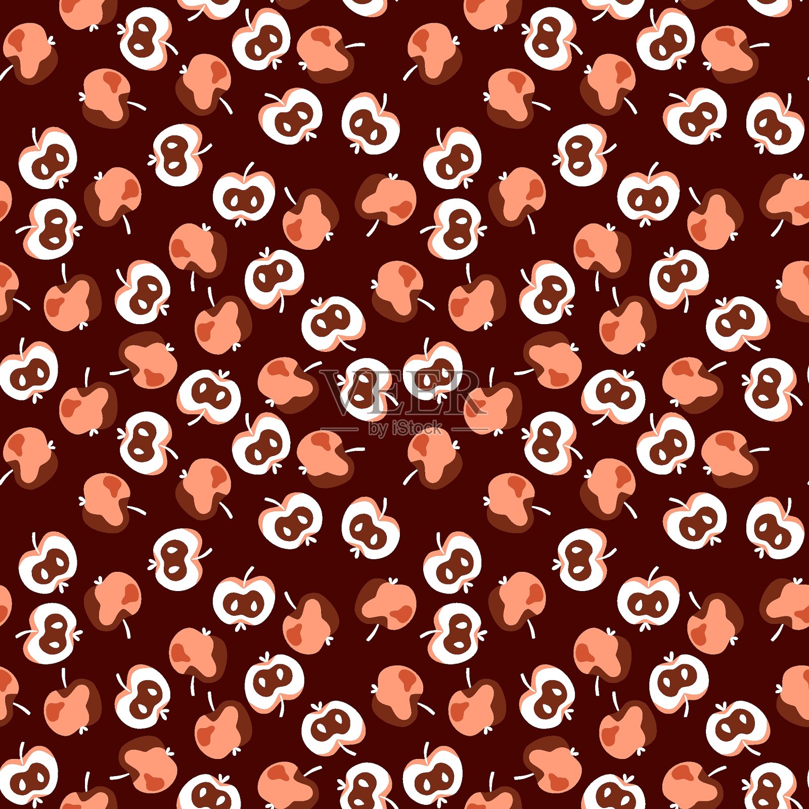 青苹果和梨子与叶黑色无缝模式向量插画图片素材