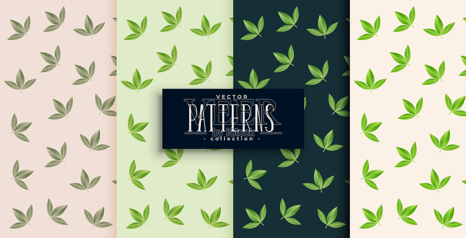 小绿叶图案四套插画图片素材