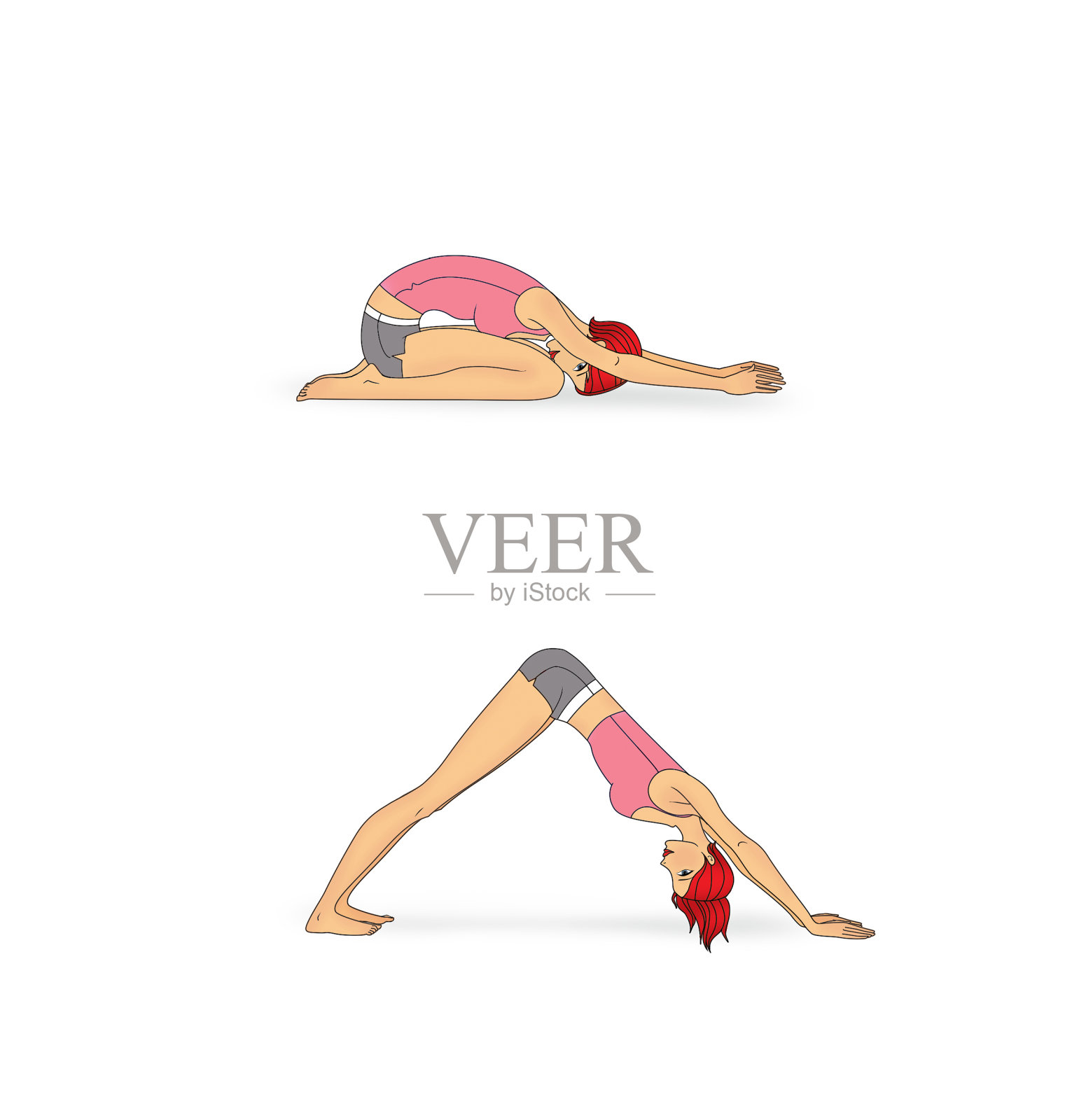 用于呼吸和脊柱的瑜伽。体式。女孩训练和放松。插画图片素材