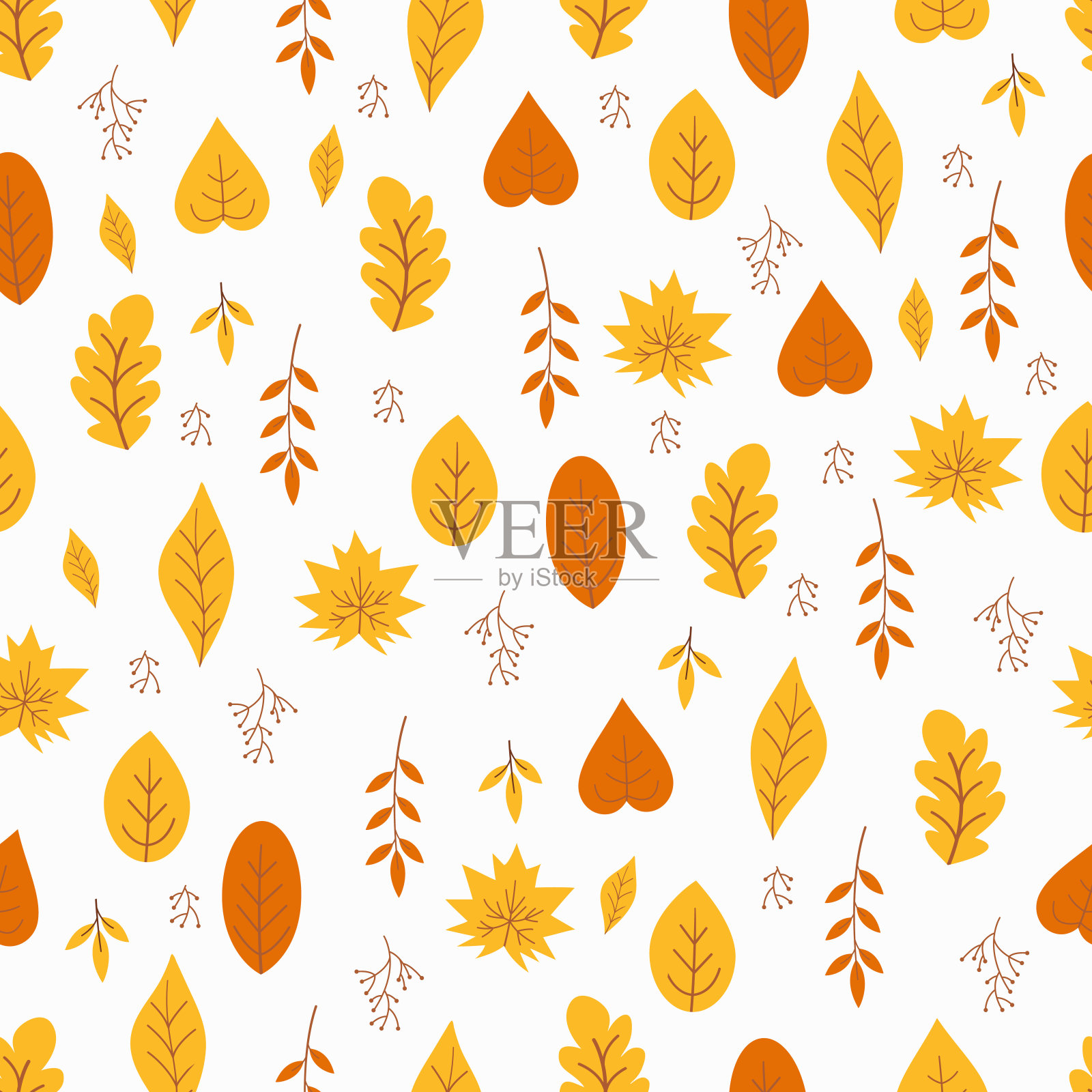 无缝模式与秋天的叶子在白色的背景。插画图片素材