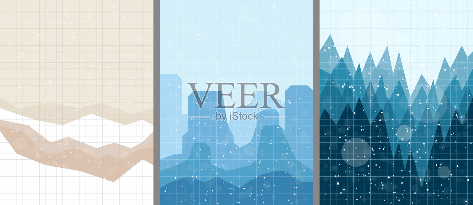 矢量插图景观。山脉,森林。网格模式。冬天寒冷多雪的季节背景。多边形的风格。设计明信片，海报，copybook封面，网页模板，小册子，传单，布局插画图片素材