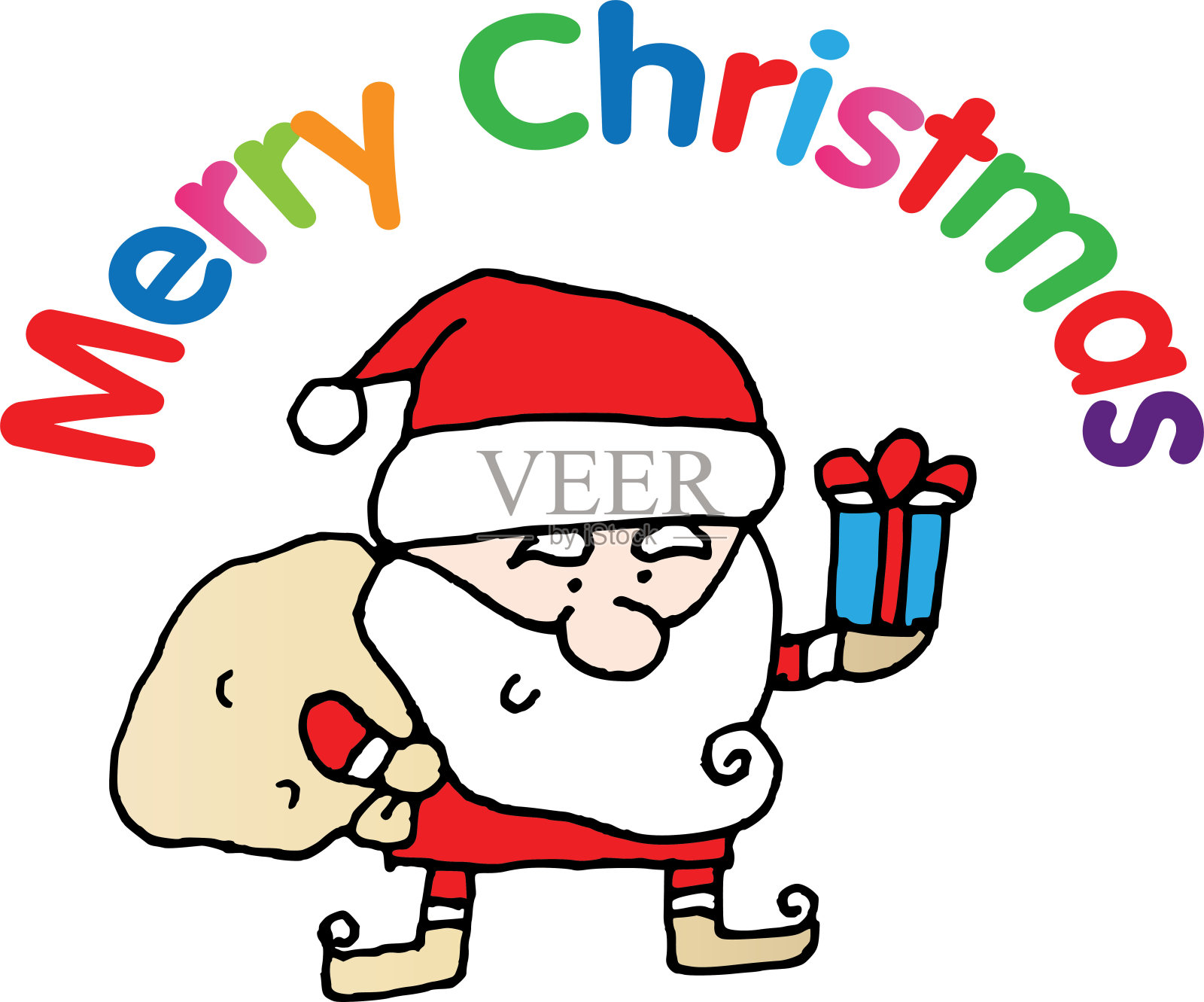 矢量插图卡通圣诞老人雪人圣诞卡片系列插画图片素材