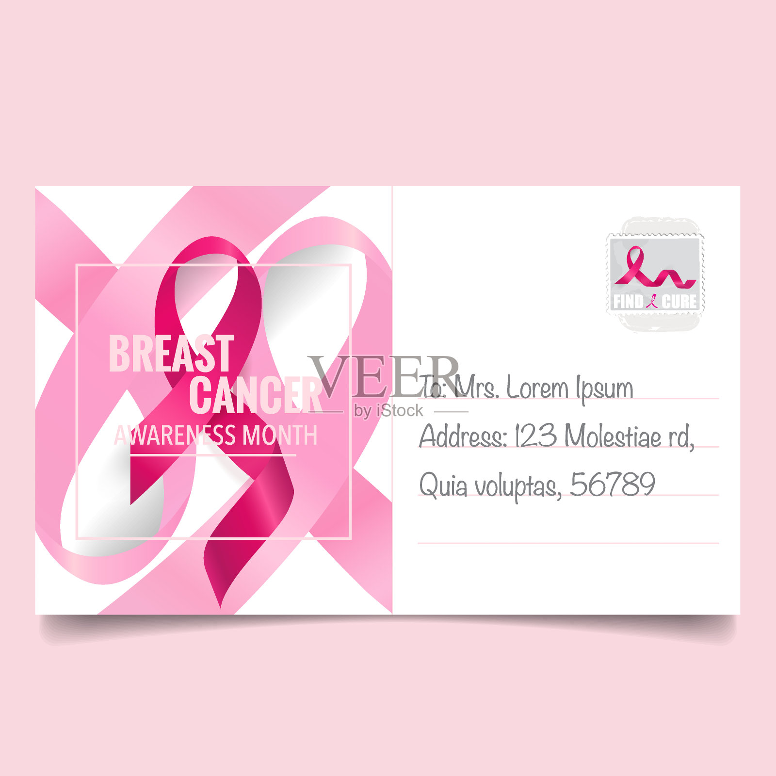 乳腺癌宣传月的背景设计。乳腺癌意识粉红丝带。矢量图插画图片素材