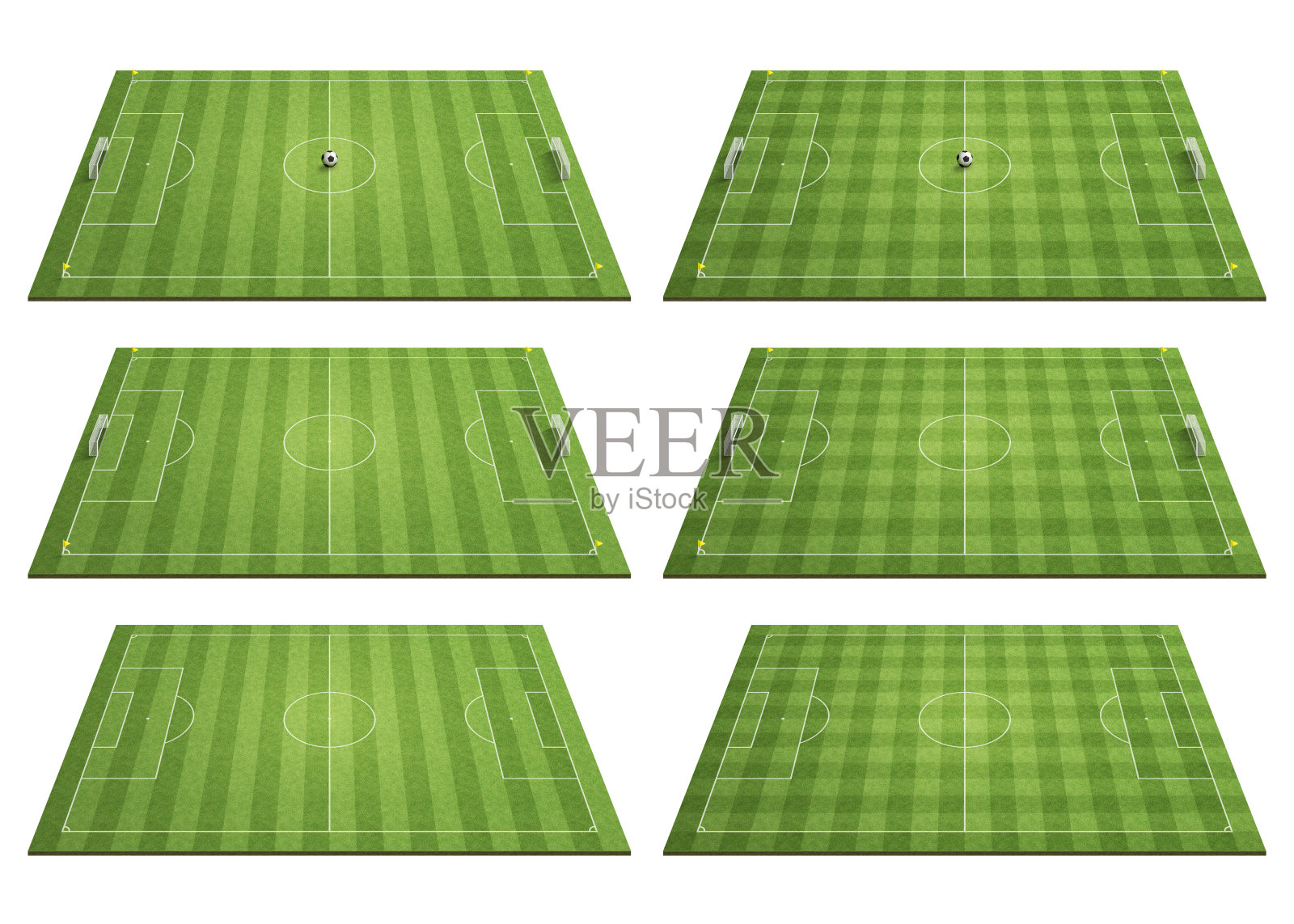 一套浅绿色的足球场。条纹草坪和方格草坪。插画图片素材