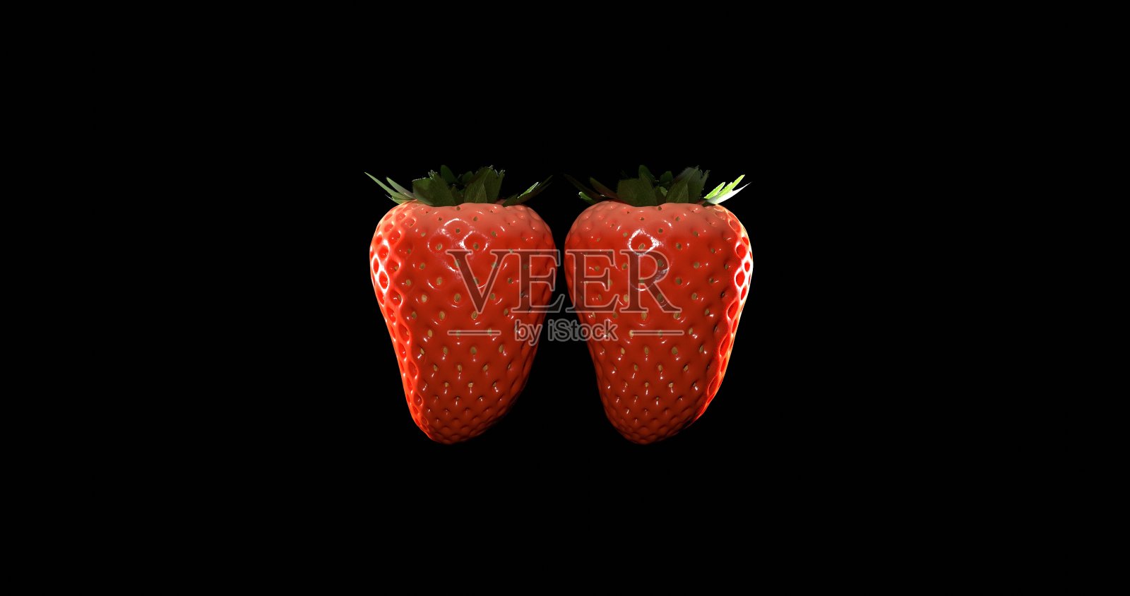两颗草莓，黑色背景照片摄影图片
