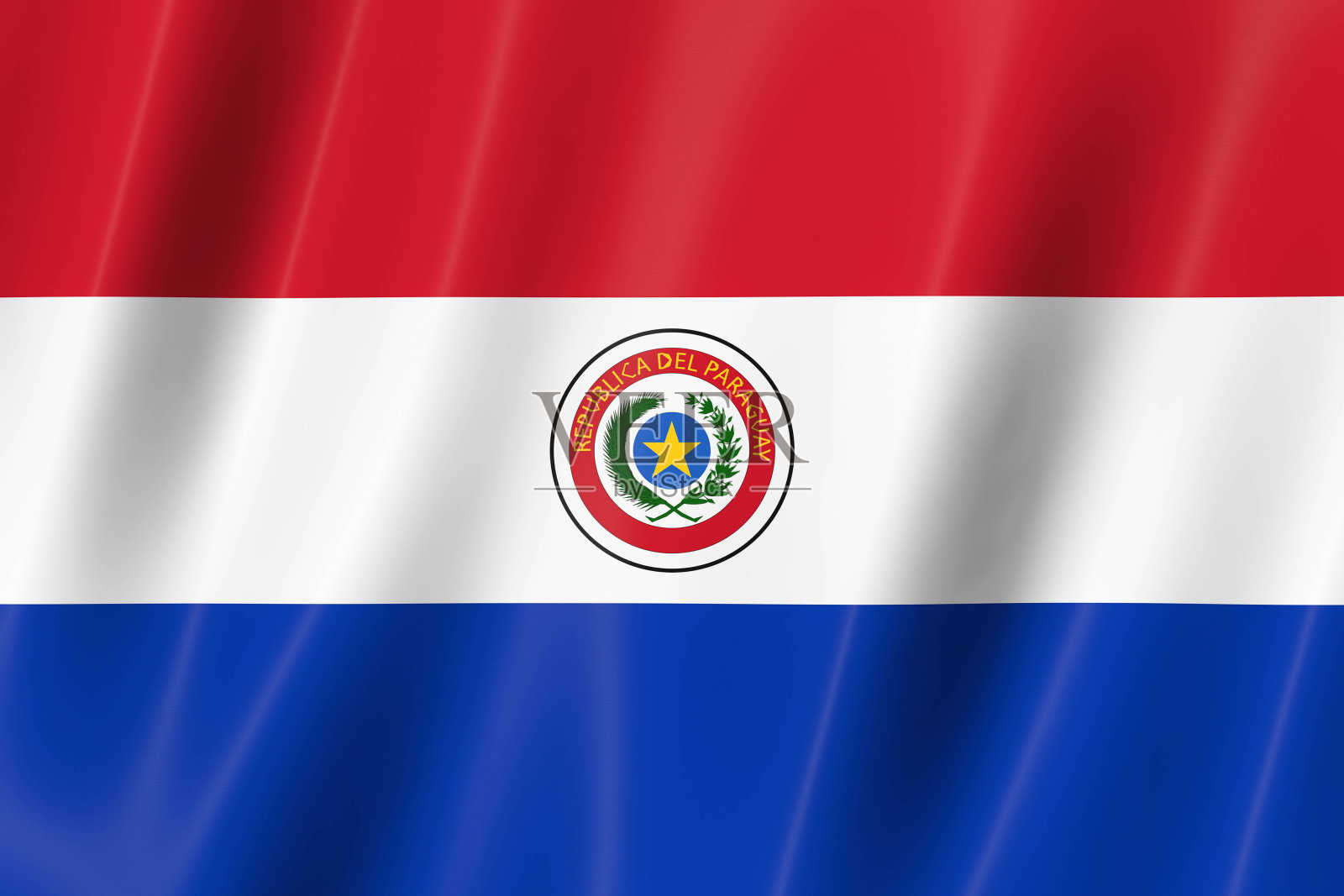 巴拉圭的旗帜丝绸- 3d全景插图照片摄影图片