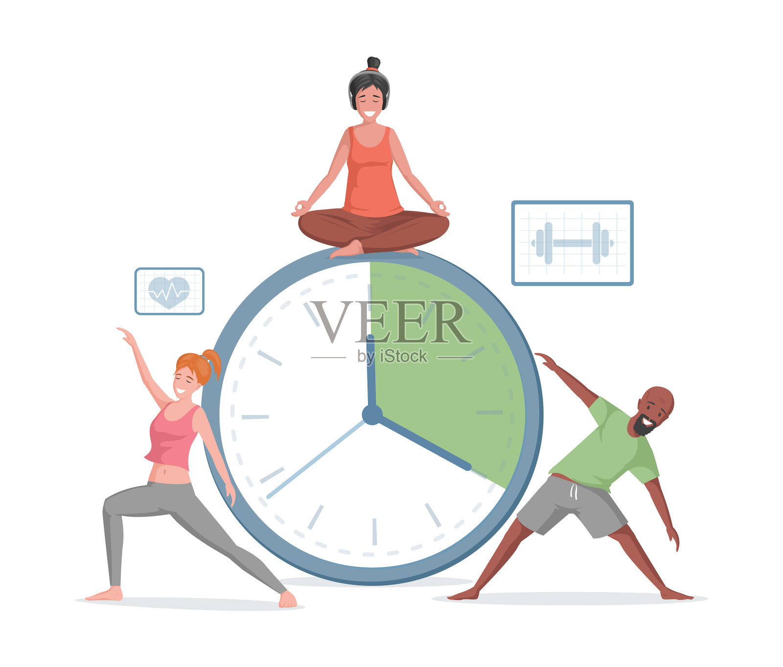 微笑的男人和女人做体育锻炼和设计元素图片