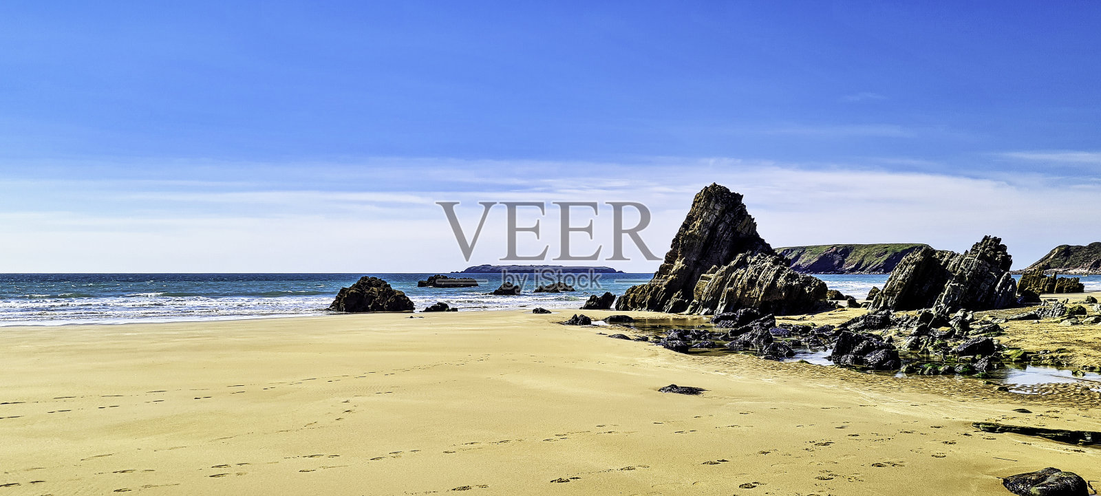 威尔士海滩-马洛斯金沙，彭布罗克郡，威尔士，英国照片摄影图片