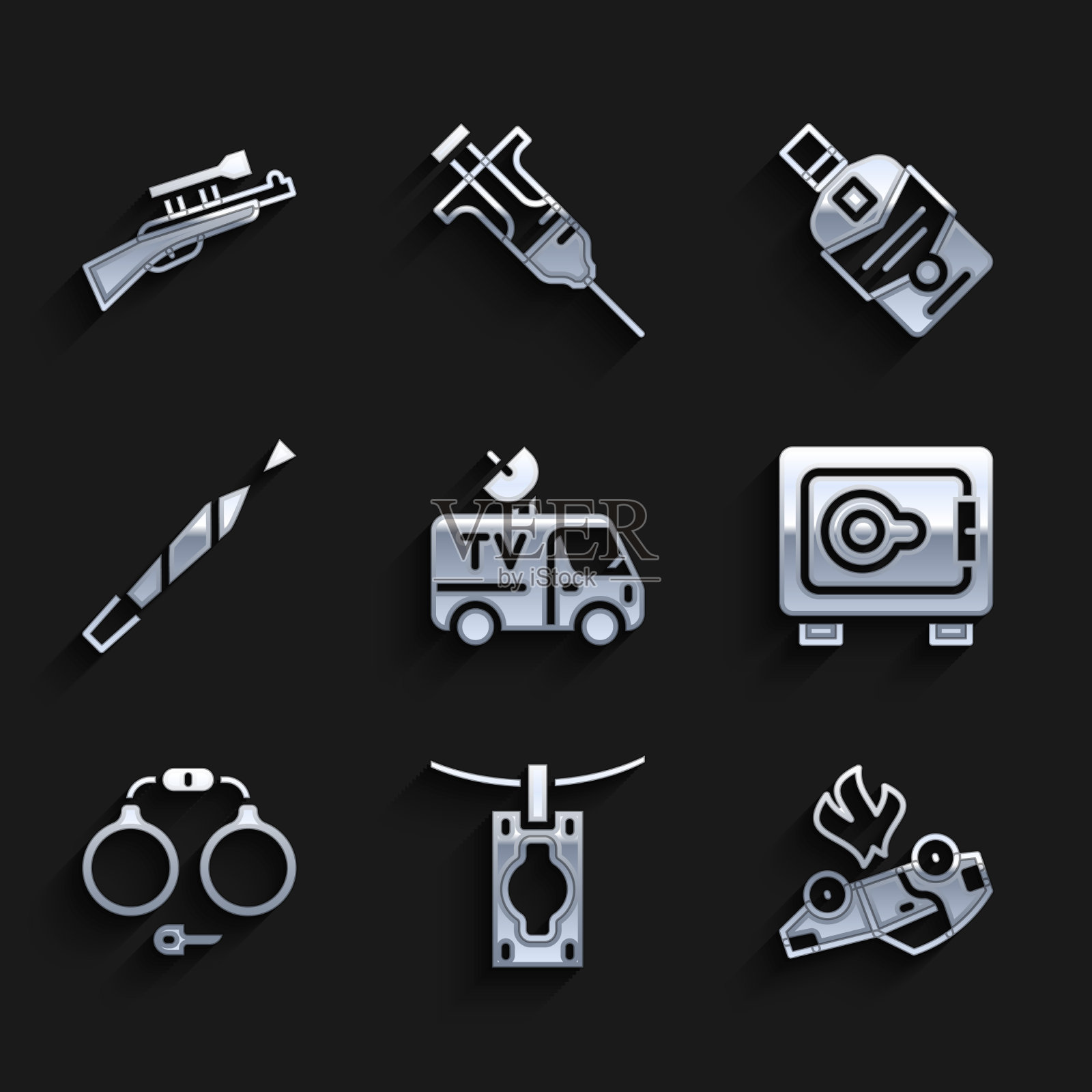 设电视新闻车洗钱烧安全图标素材