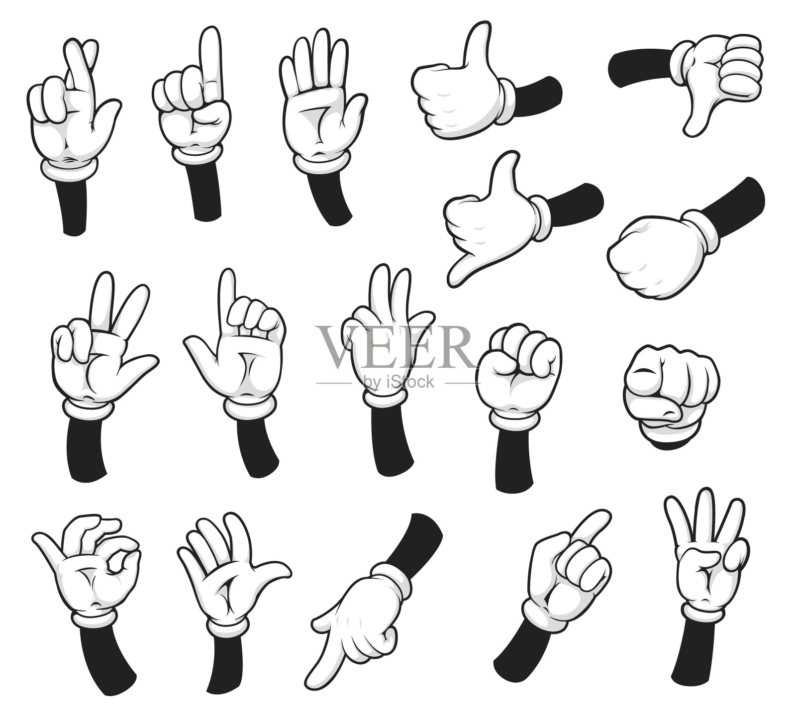 卡通手套手和胳膊，漫画手和手指设计元素图片