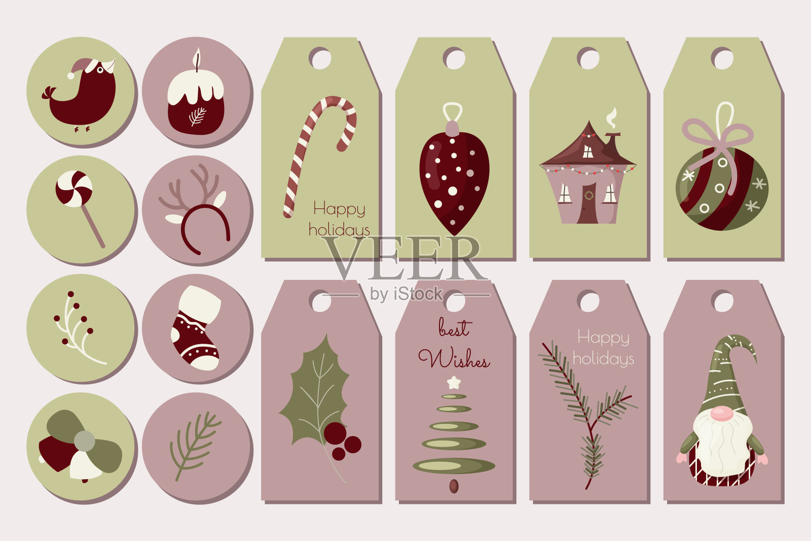 圣诞问候礼物标签和标签设置冬季节日元素插画图片素材