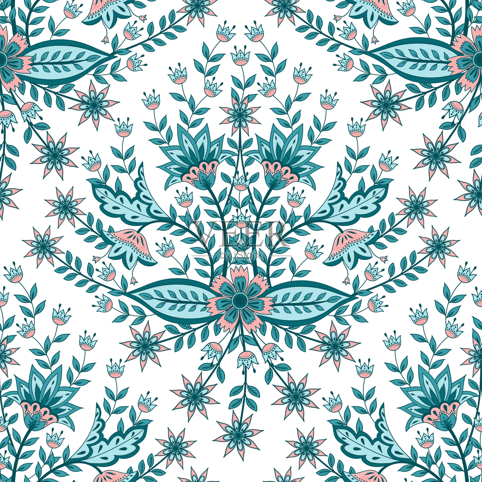 花印花棉布印度图案无缝矢量。植物蜡染佩斯利背景。东方复古印花设计插画图片素材