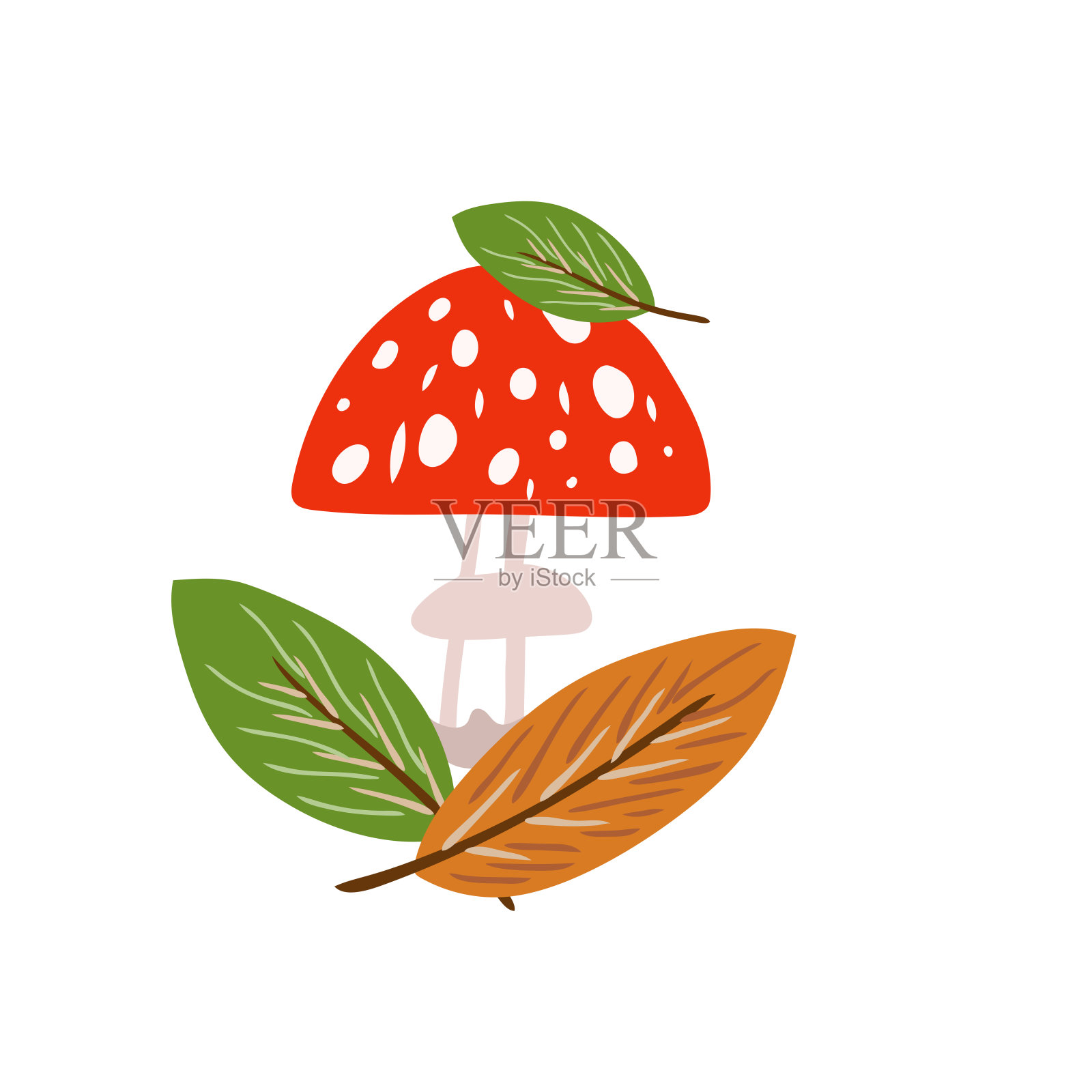 秋色元素与暖色蘑菇搭配。矢量设计秋天卡片，海报，标志，印刷等。插画图片素材