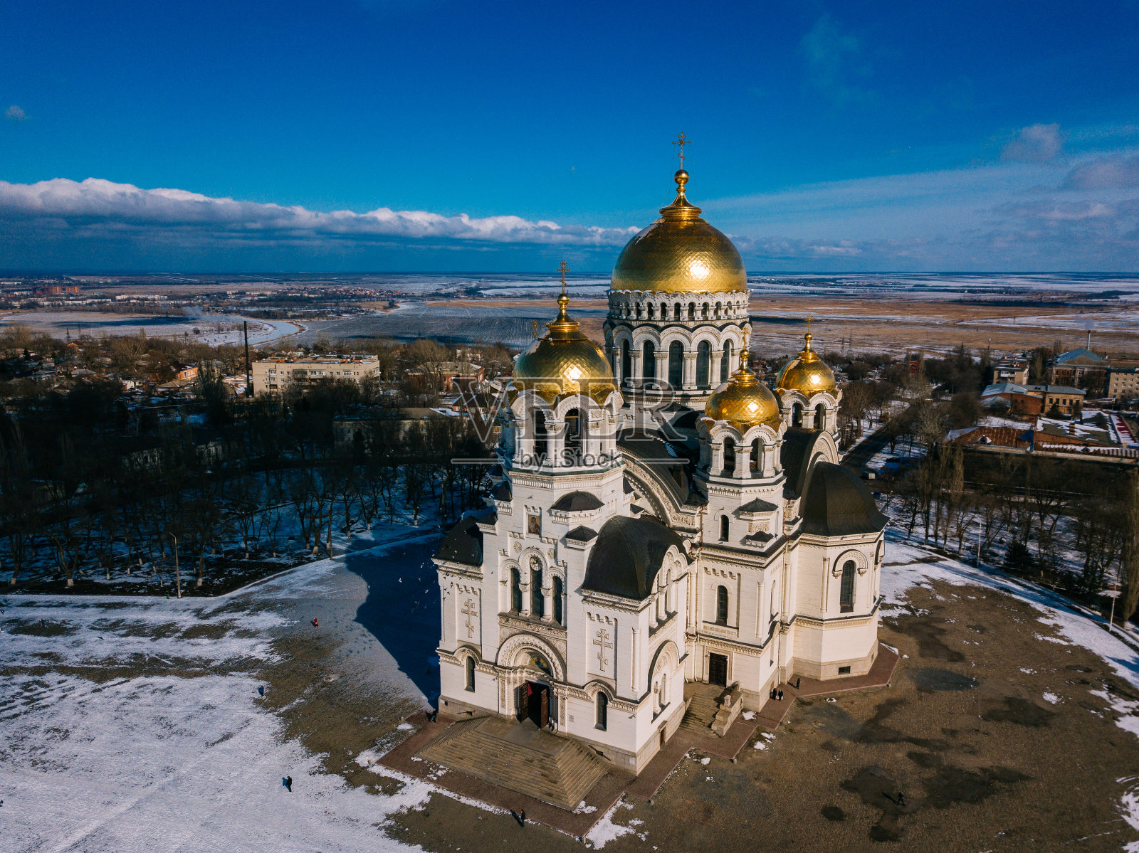 新切尔卡斯克的阿森松大教堂，无人机鸟瞰图照片摄影图片