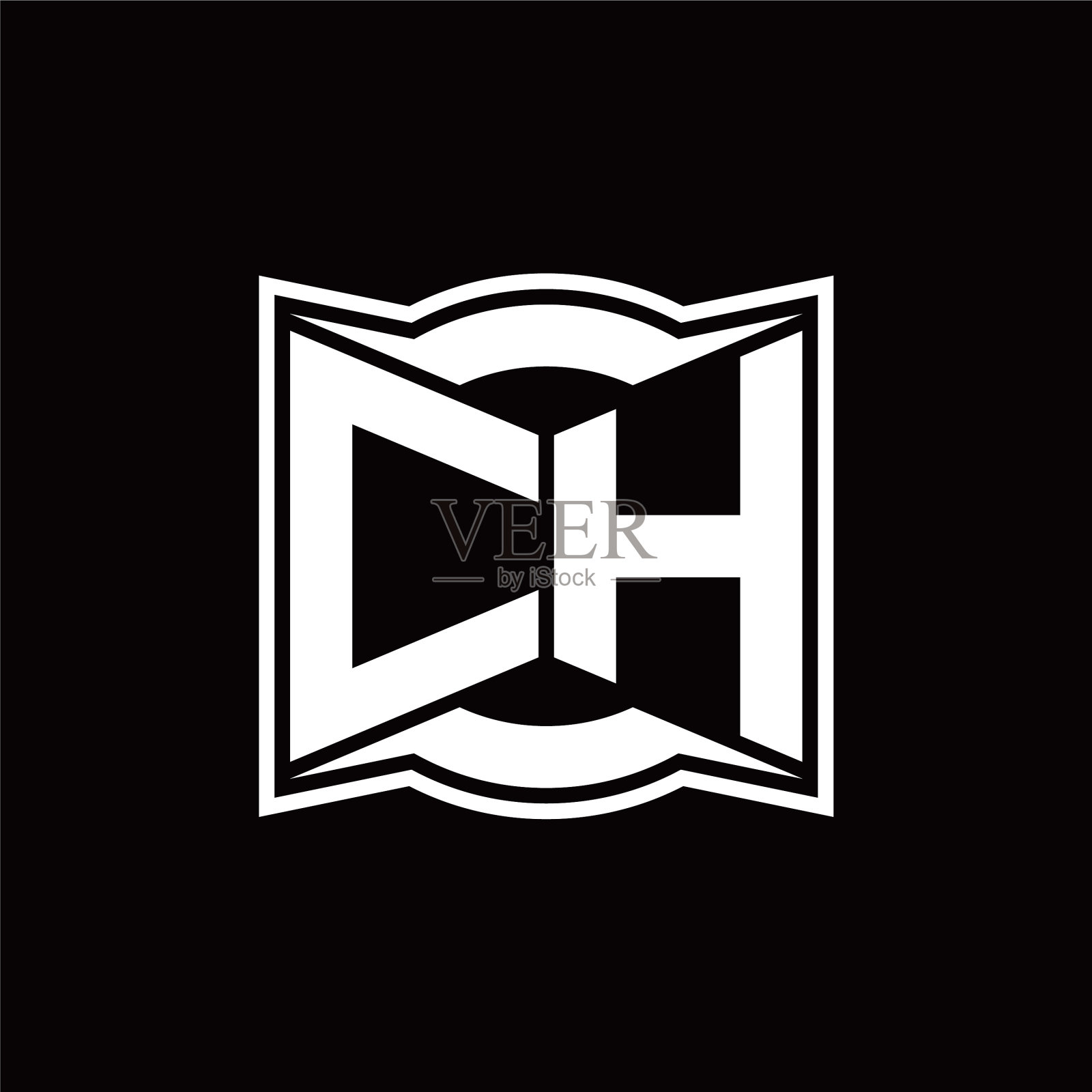 Ch标志字母与抽象形状设计插画图片素材