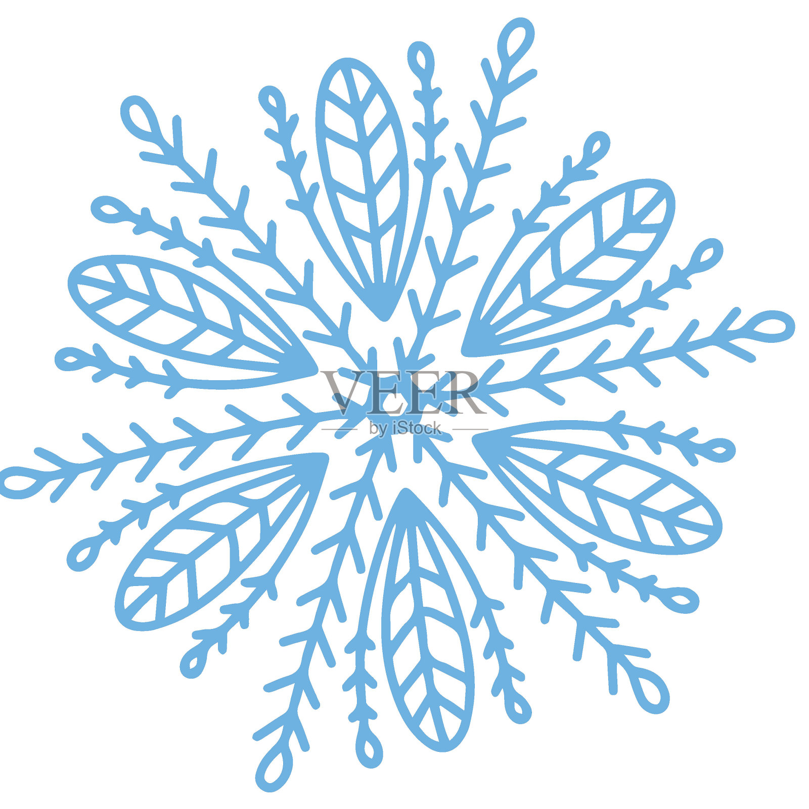美丽的设置白色的雪花在蓝色的背景冬季设计。收集圣诞新年的元素。冰晶雪花的剪影。现代设计的公寓。假日壁纸。插画图片素材