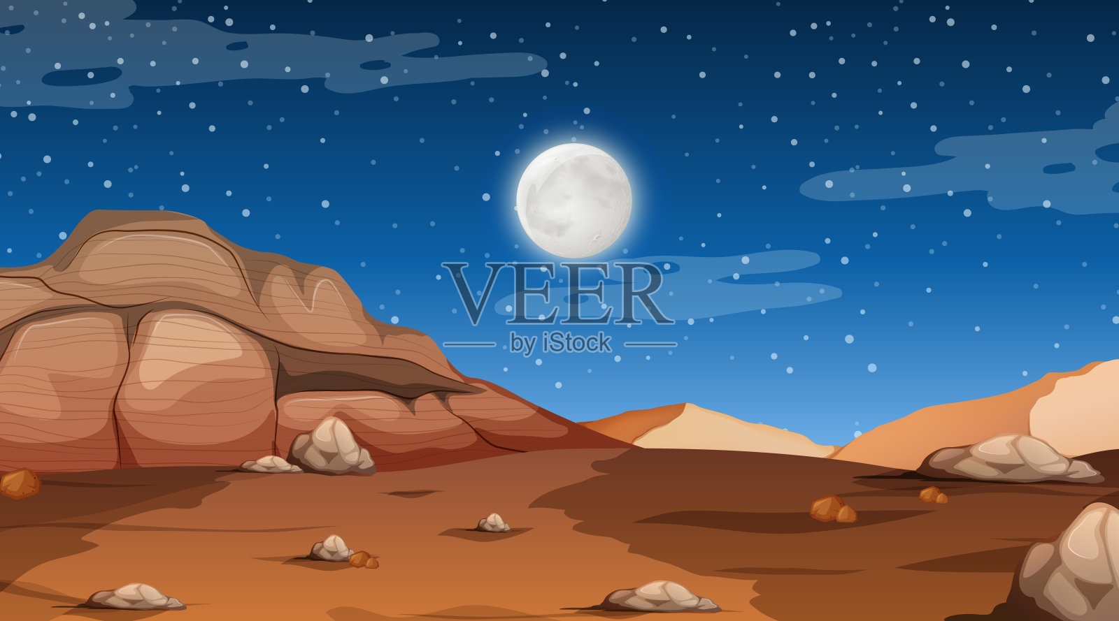 沙漠森林景观夜景插画图片素材