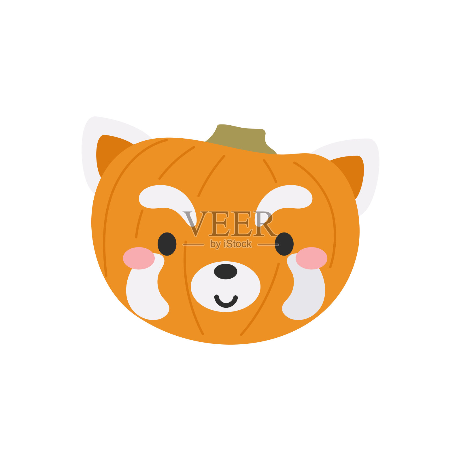 万圣节快乐可爱卡通南瓜红熊猫脸。孩子们的万圣节派对装饰。孩子气的印刷卡片，贴纸，邀请，托儿所装饰。矢量插图。插画图片素材