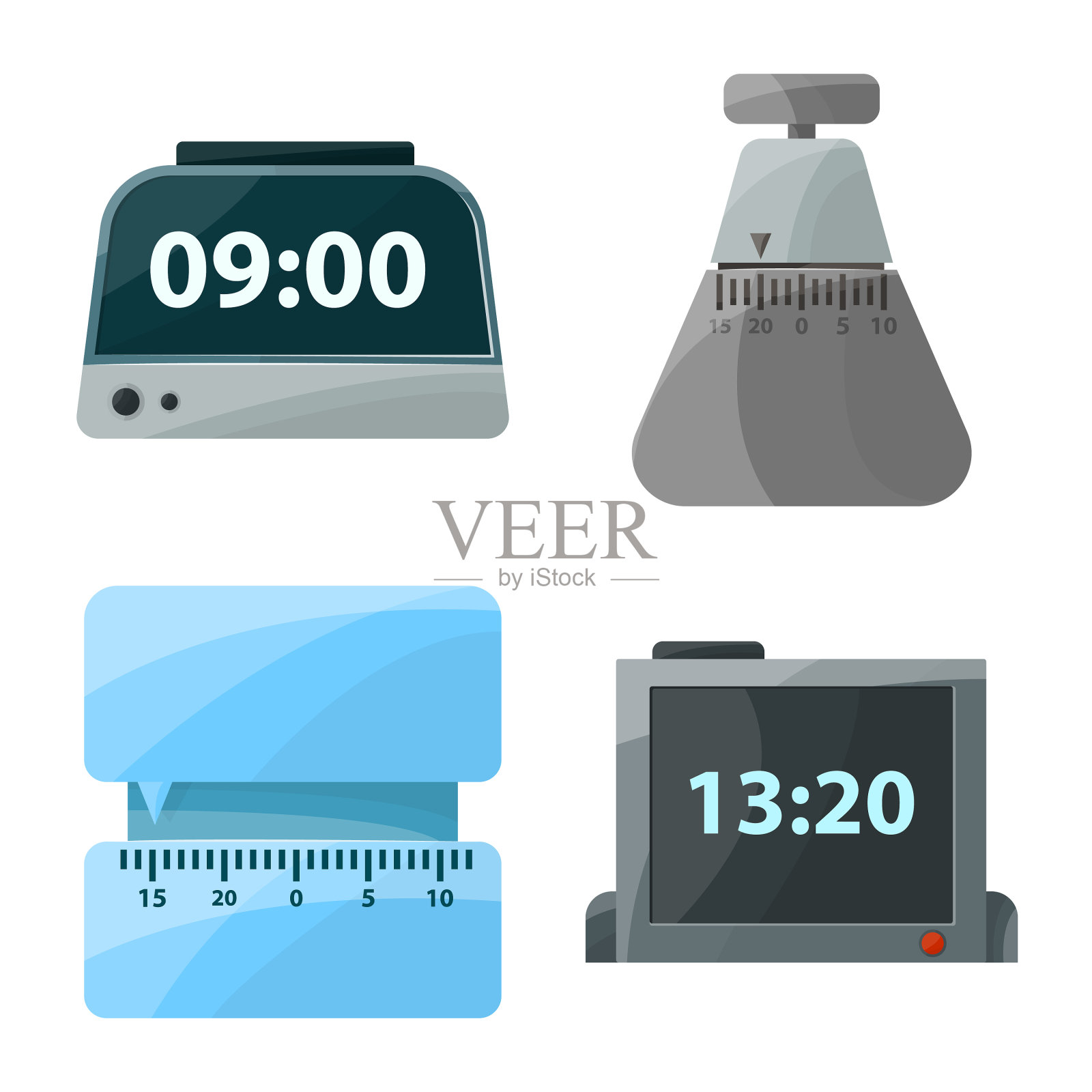 厨房孤立物与时钟标志集图标素材