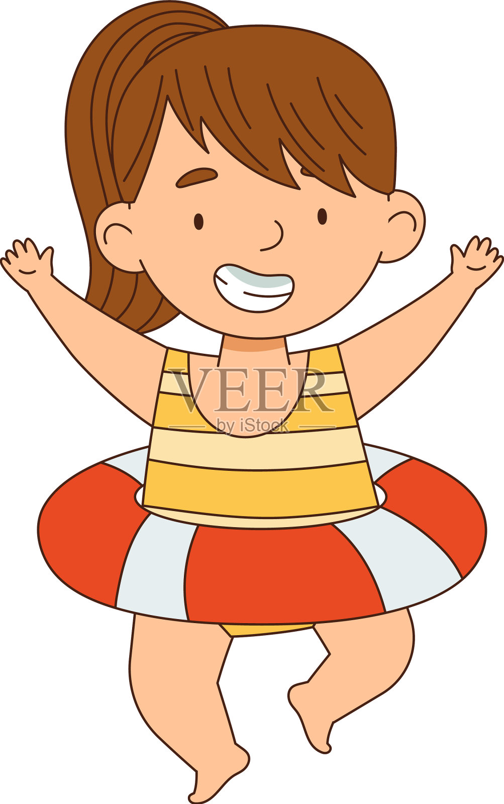 小女孩带着橡皮圈在水里游泳插画图片素材