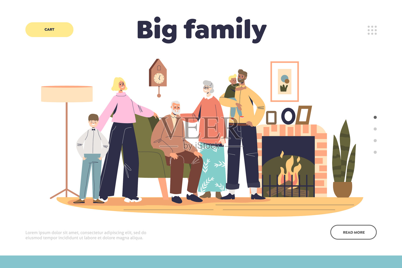 有孩子的大家庭聚会登陆页插画图片素材